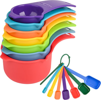Measuring Cups and Spoons Set, Plastic Measuring Cup Set 15, Mixing Color Dry Measure Cups Spoons, 7 Measuring Cups &