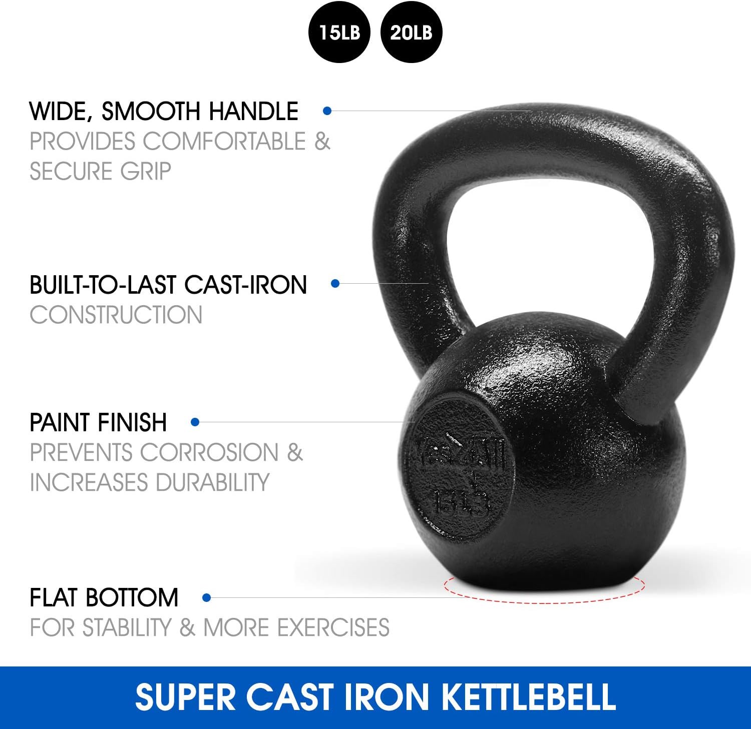 Kettlebell Sets, 5 - 10 - 15 - 20 - 25 - 30 LB Cast Iron Strength Training Kettlebells, Wide Handles & Flat Bottom