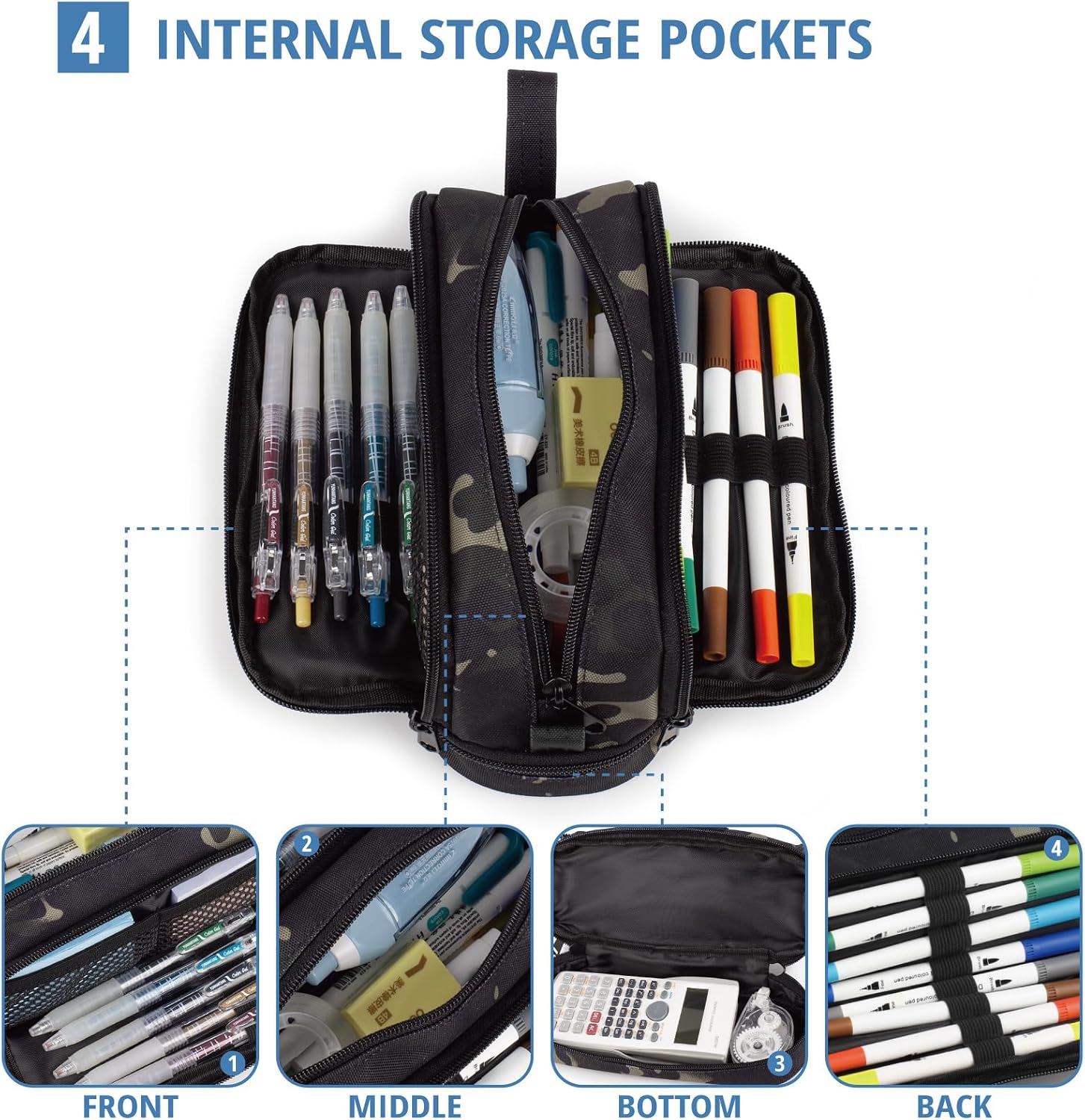Tactical 4 Compartments Pencil Case for Boy, Large Pen Pouch Bag for School | Tactical Large Capacity Pen Box, 900D