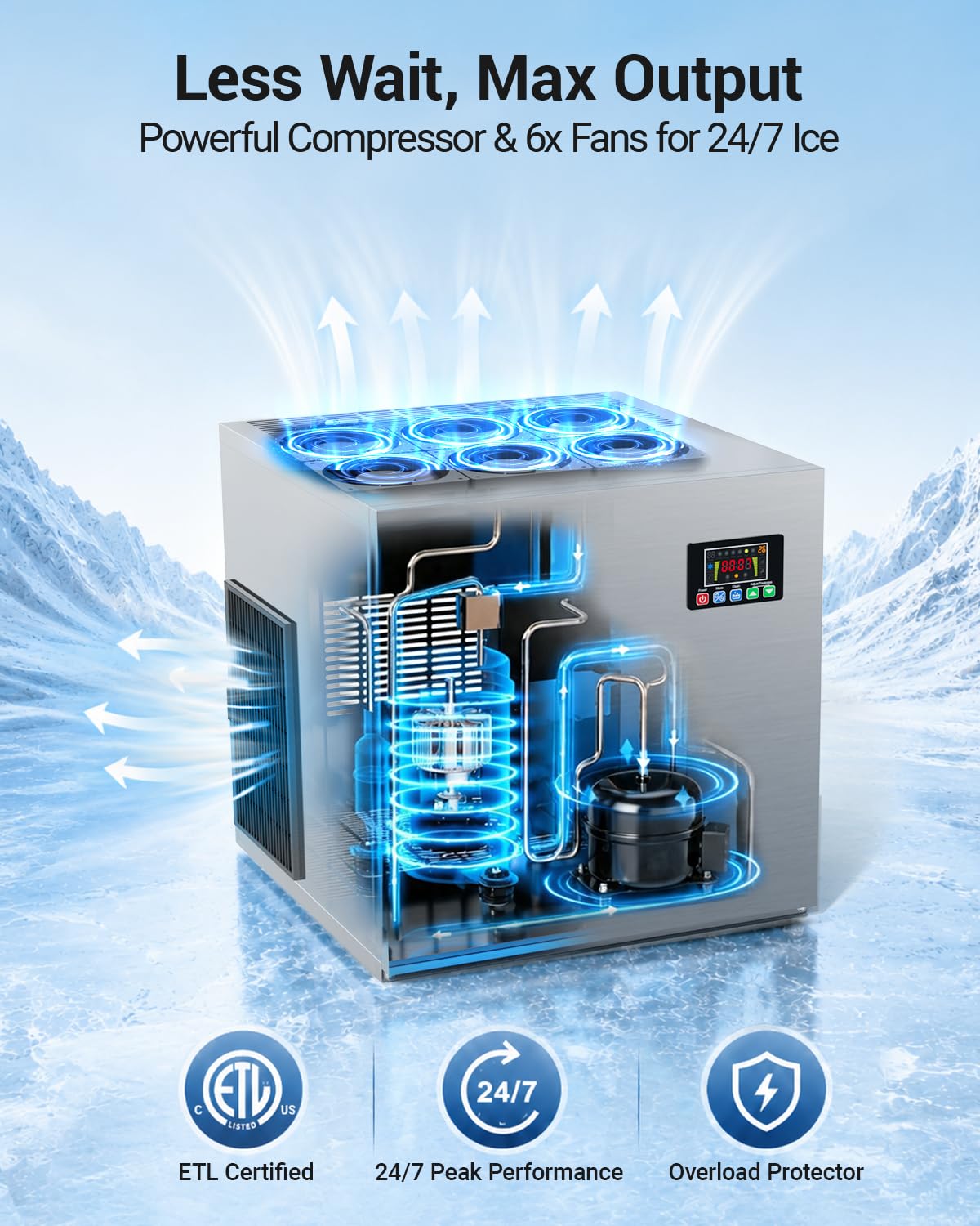 Commercial Ice Maker, 760 LBS/24h with 560 LBS Large Storage Bin