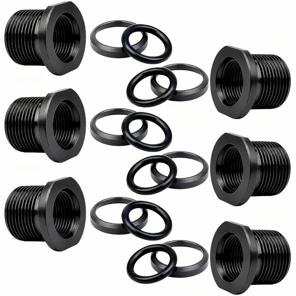 6 Pack Thread Protector 1/2”-28 to 5/8”-24 Thread Reducer Black Steel Thread Reducer Kit with Metal & Rubber Sealing Washers for Secure Mechanical Connections