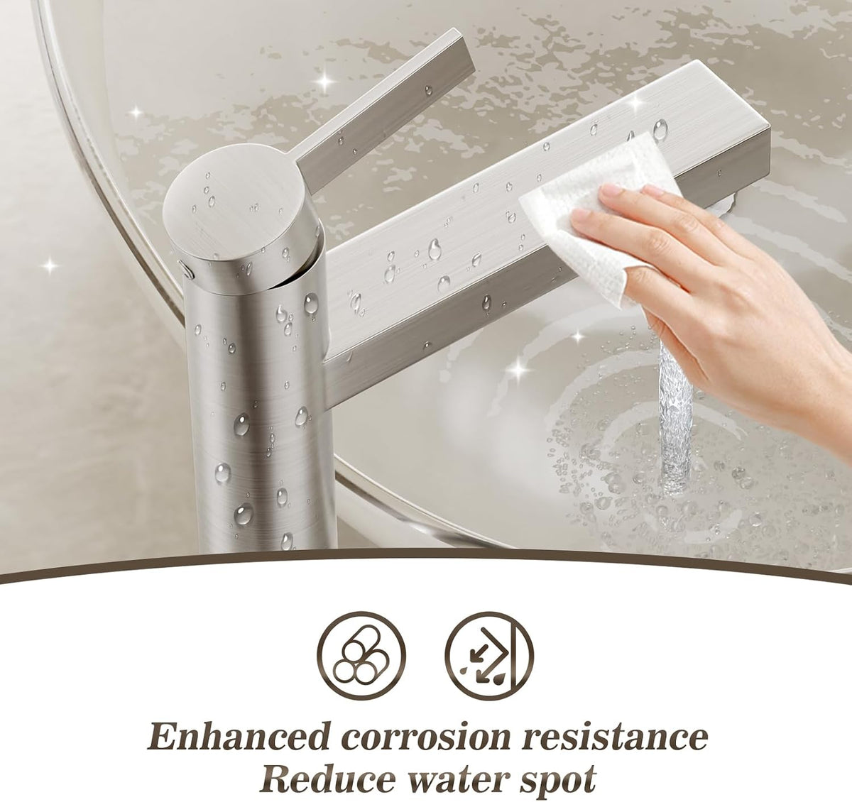 Brushed Nickel Tall Bathroom Vessel Sink Faucet, Single Hole Single Handle Modern Above Counter Sink Bathroom Faucet