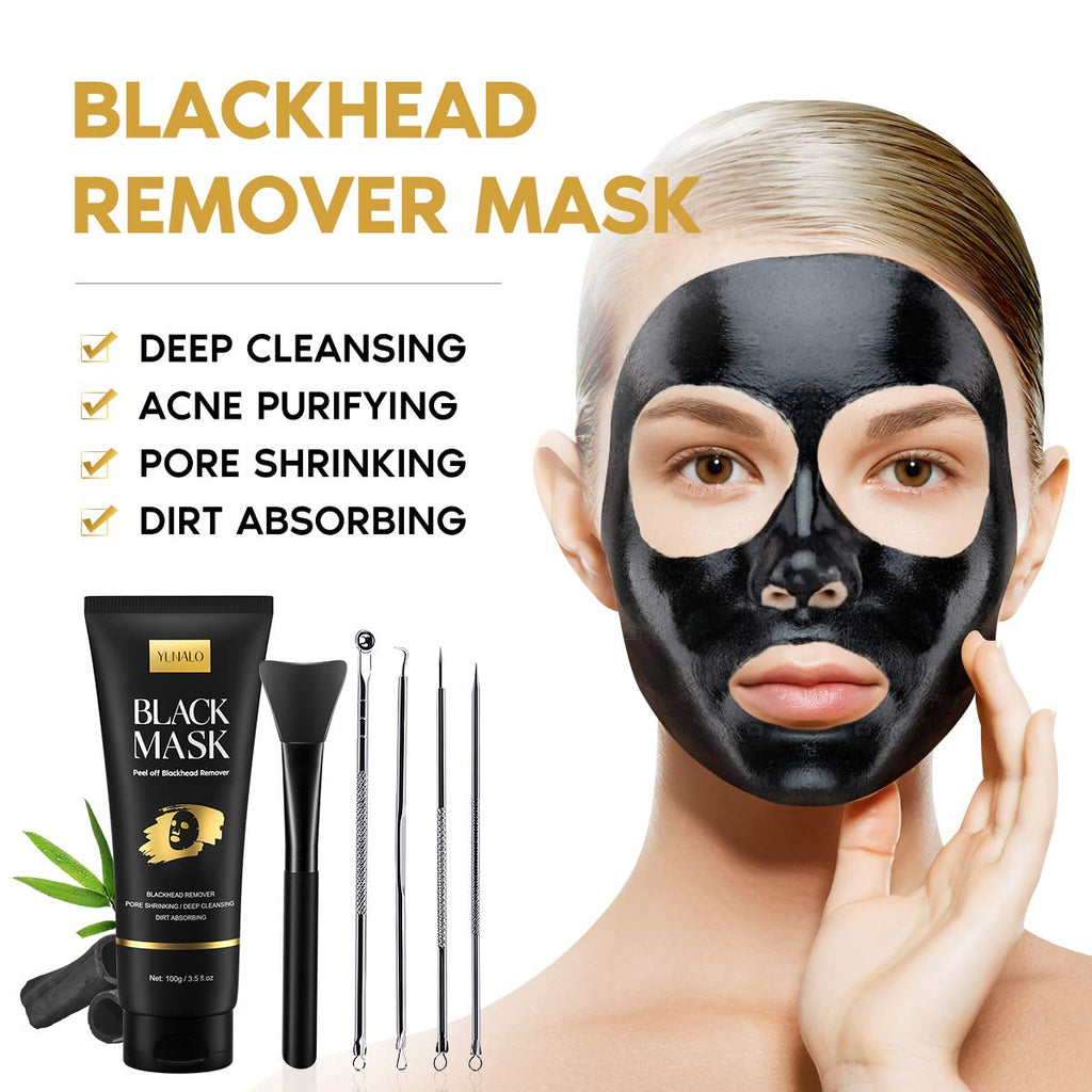 Blackhead Remover Mask Kit, Charcoal Peel Off Facial Mask with Brush and Pimple Extractors, Deep Cleansing for Face