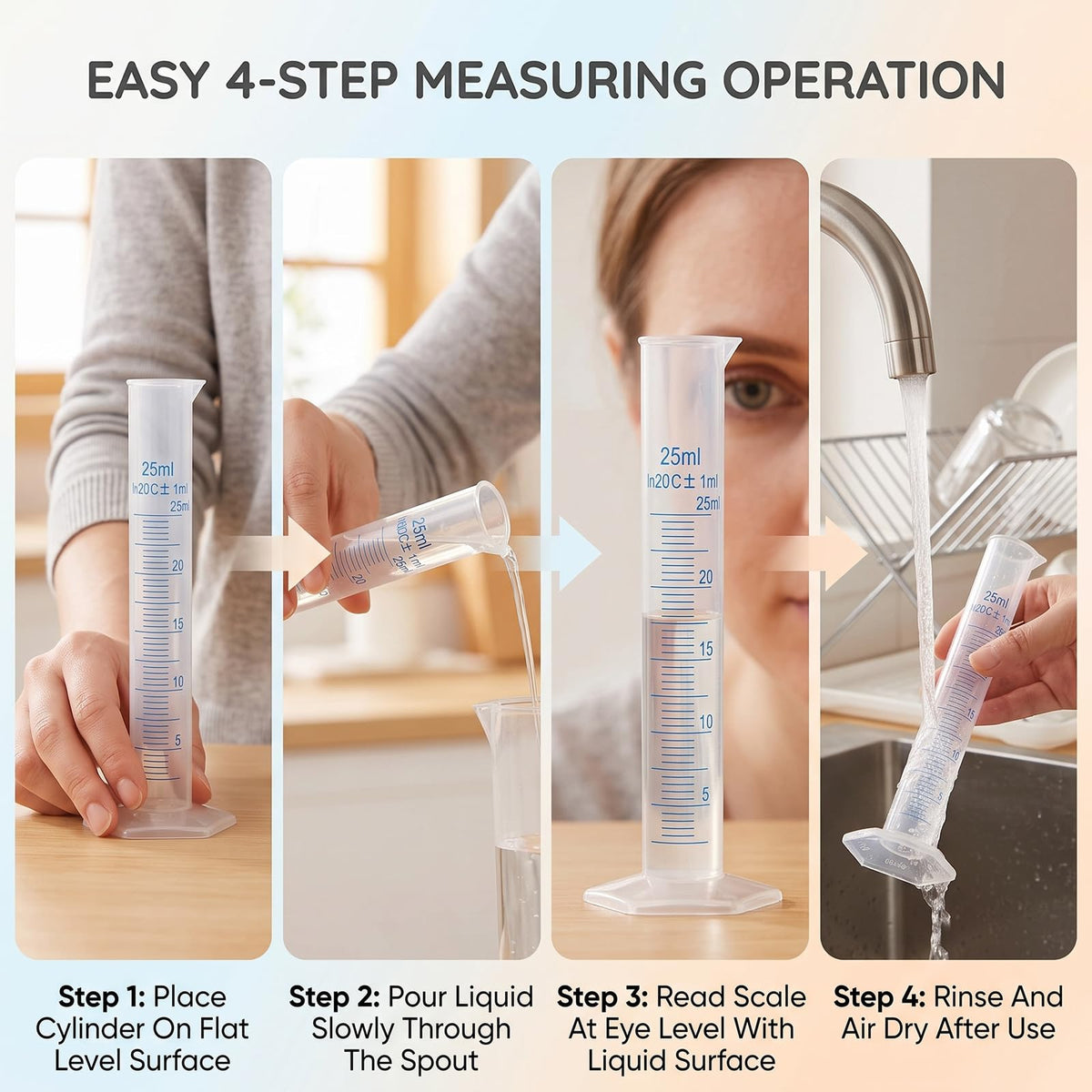 3 Pcs Plastic Graduated Cylinders, 2-Sided Measuring Lines，25ml