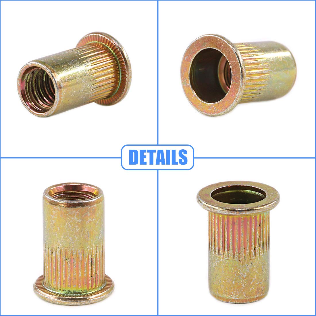 100Pcs 5/16"-18UNC Zinc Plated Carbon Steel Rivet Nut Flat Head Rivnut Threaded Insert Nuts Set (5/16"-18UNC)