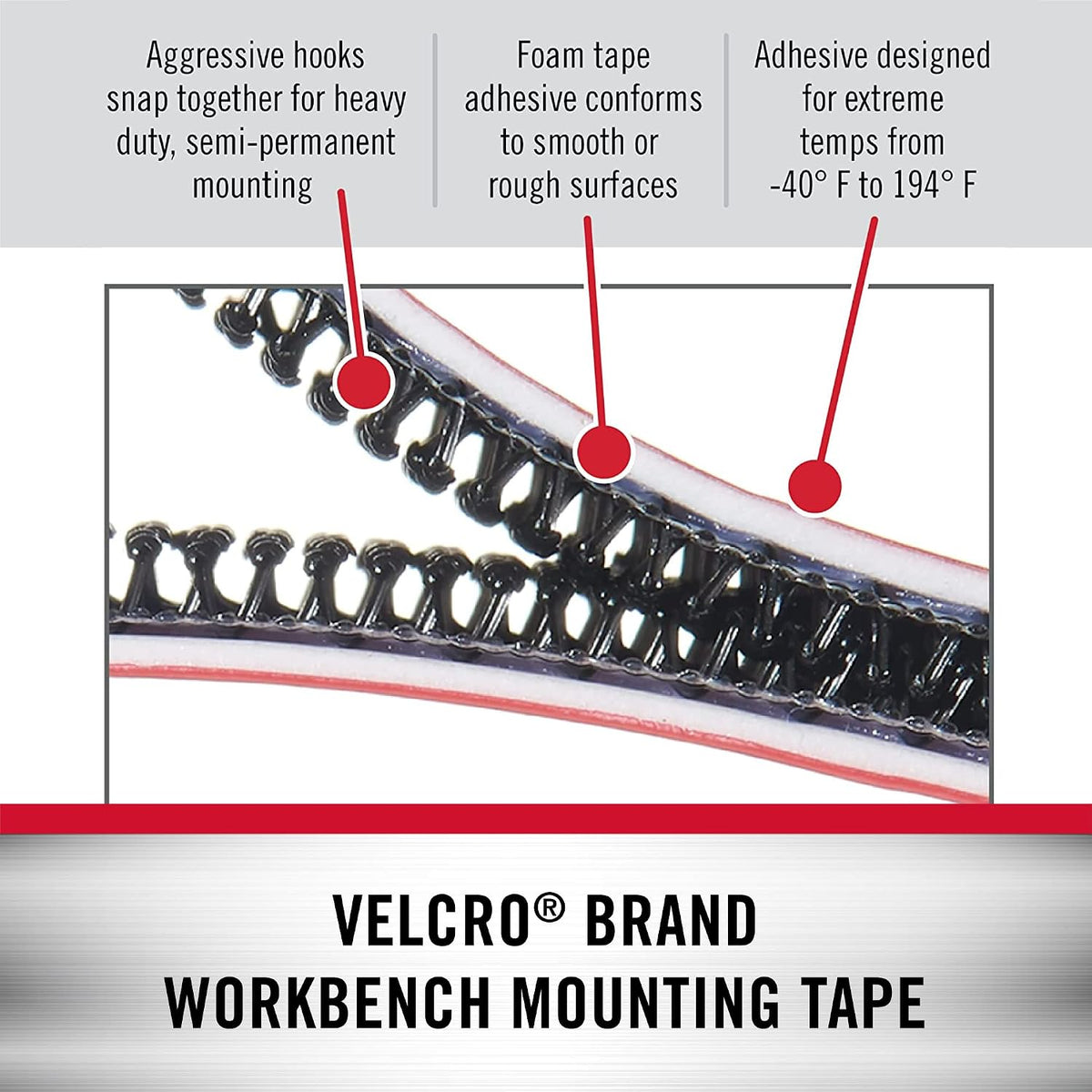 Workbench Foam Snap Lock Mounting Tape, Black, 10ft