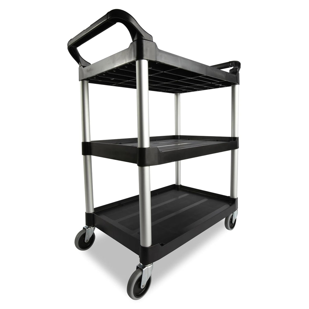 3-Shelf Service Push Cart, 200lb, Black