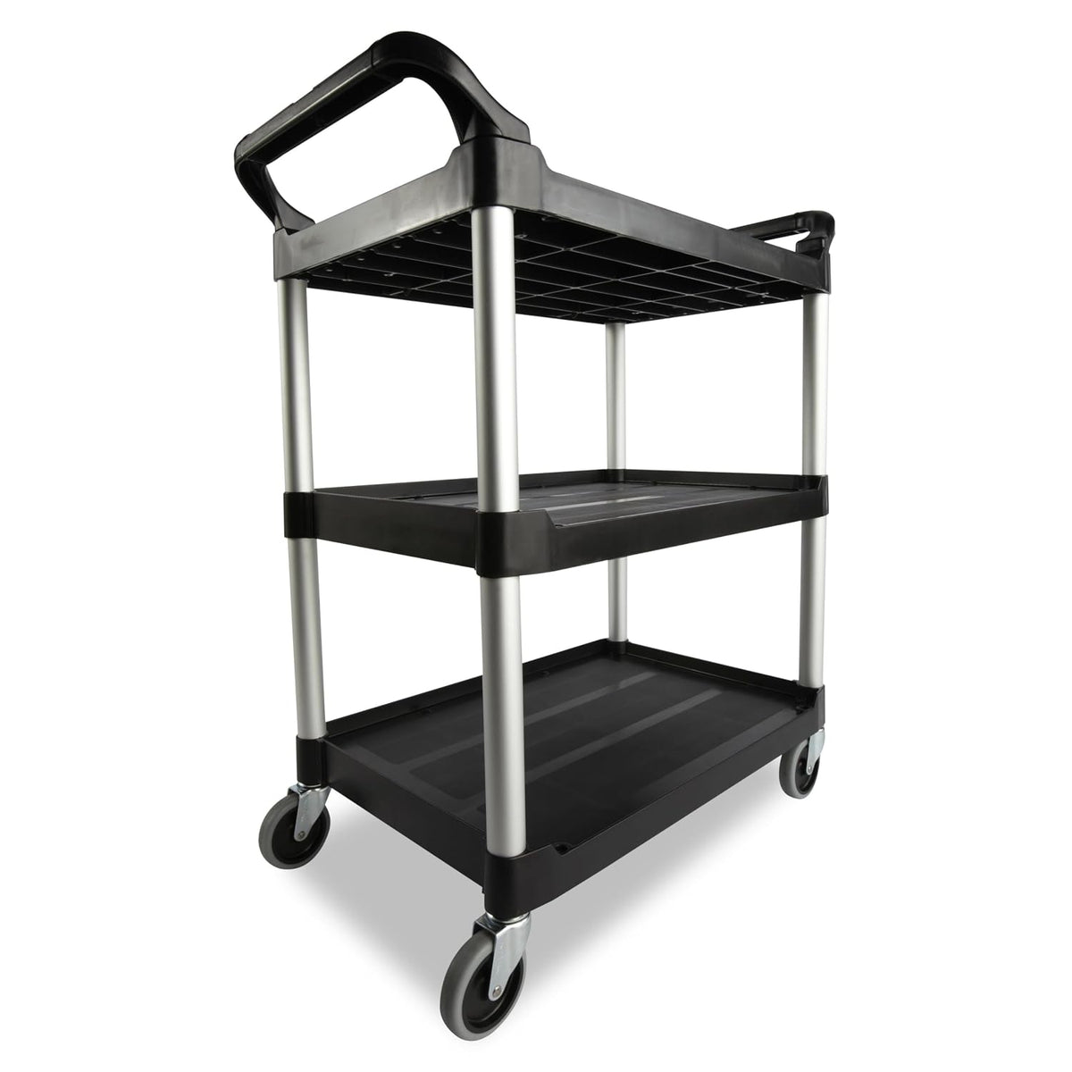 3-Shelf Service Push Cart, 200lb, Black