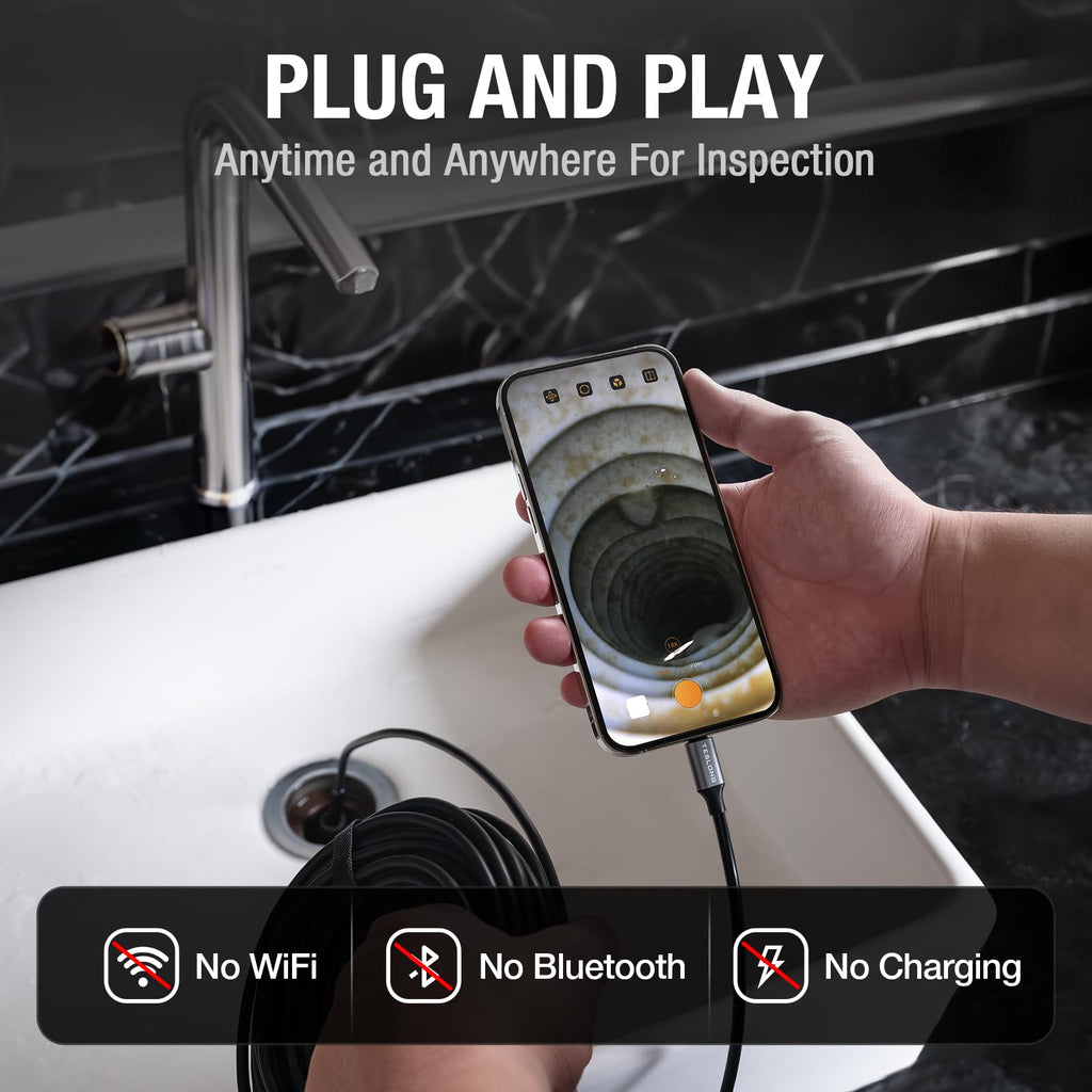 Teslong 50FT USB C Borescope Camera with Light for iPhone 15/16/17 Android