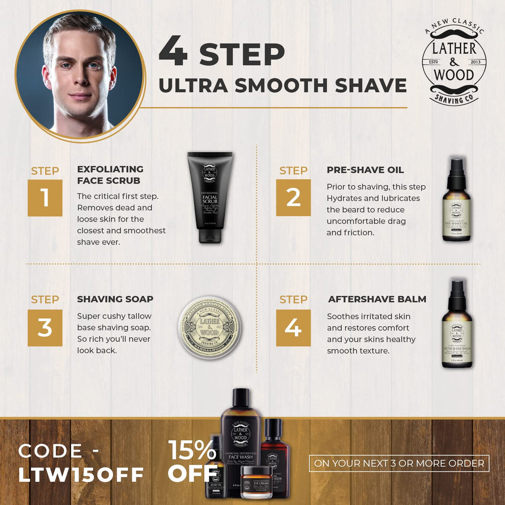 Lather & Wood Shaving Soap - Bay Rum - Simply the Best Luxury Shaving Cream - Tallow - Dense Lather with Fantastic