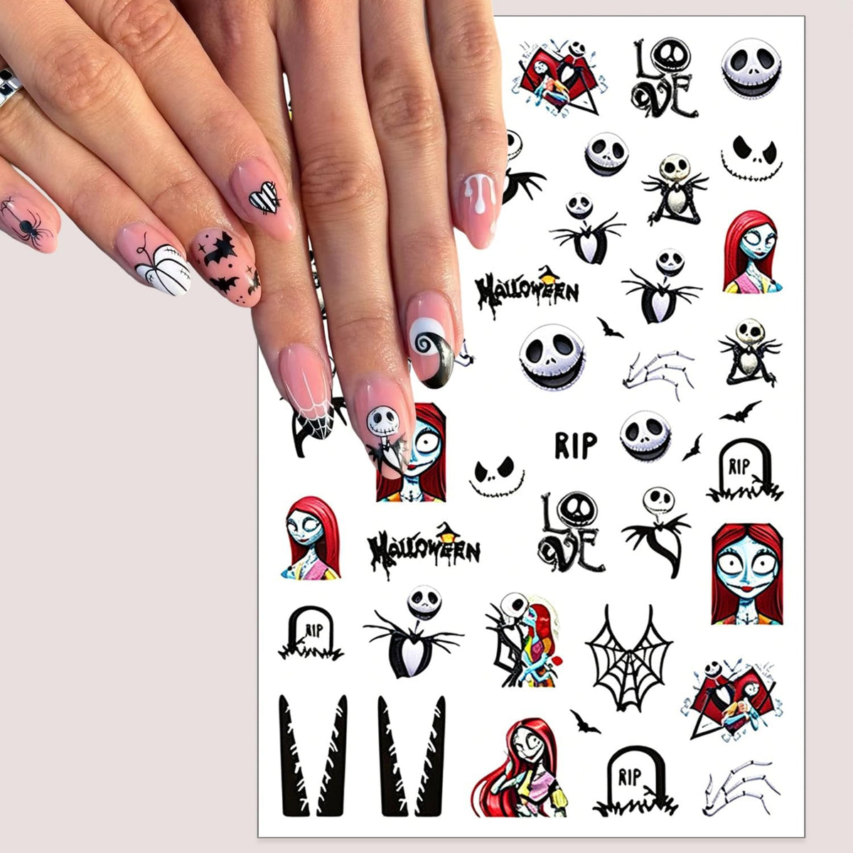 3 Sheet Halloween Nail Stickers Skeleton Spider Web Nails Sticker