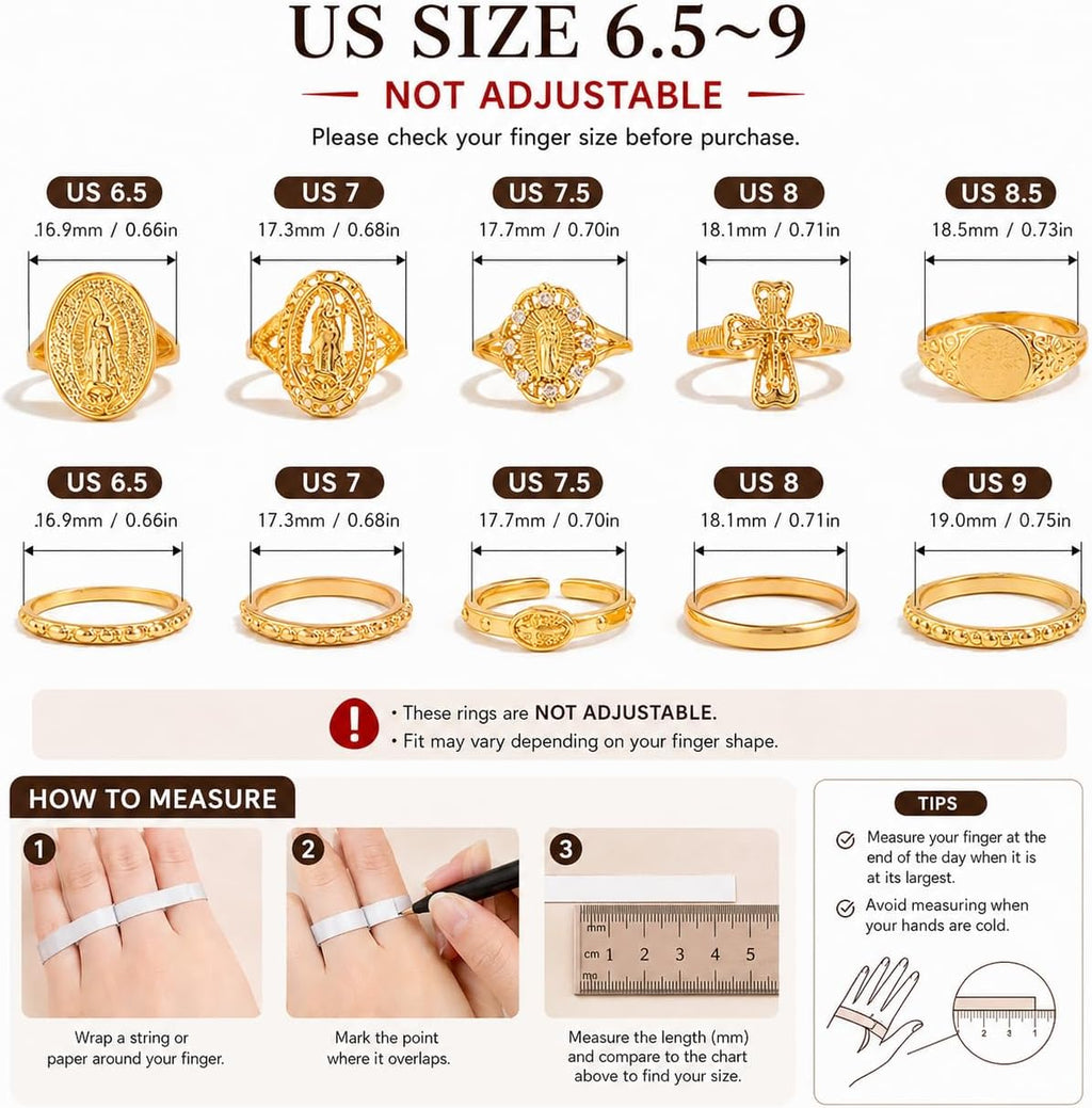Vintage Gold Virgin Mary Cross Rings Set for Women,Chunky Stackable Boho Knuckle Rings Pack Retro Jewelry Accessories