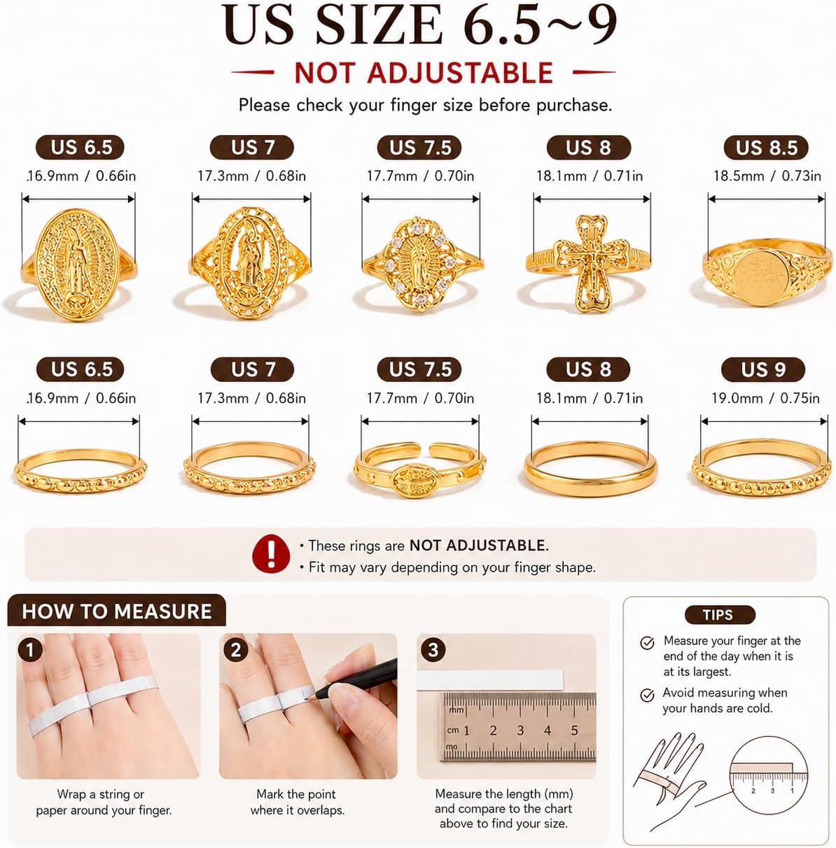 Vintage Gold Virgin Mary Cross Rings Set for Women,Chunky Stackable Boho Knuckle Rings Pack Retro Jewelry Accessories