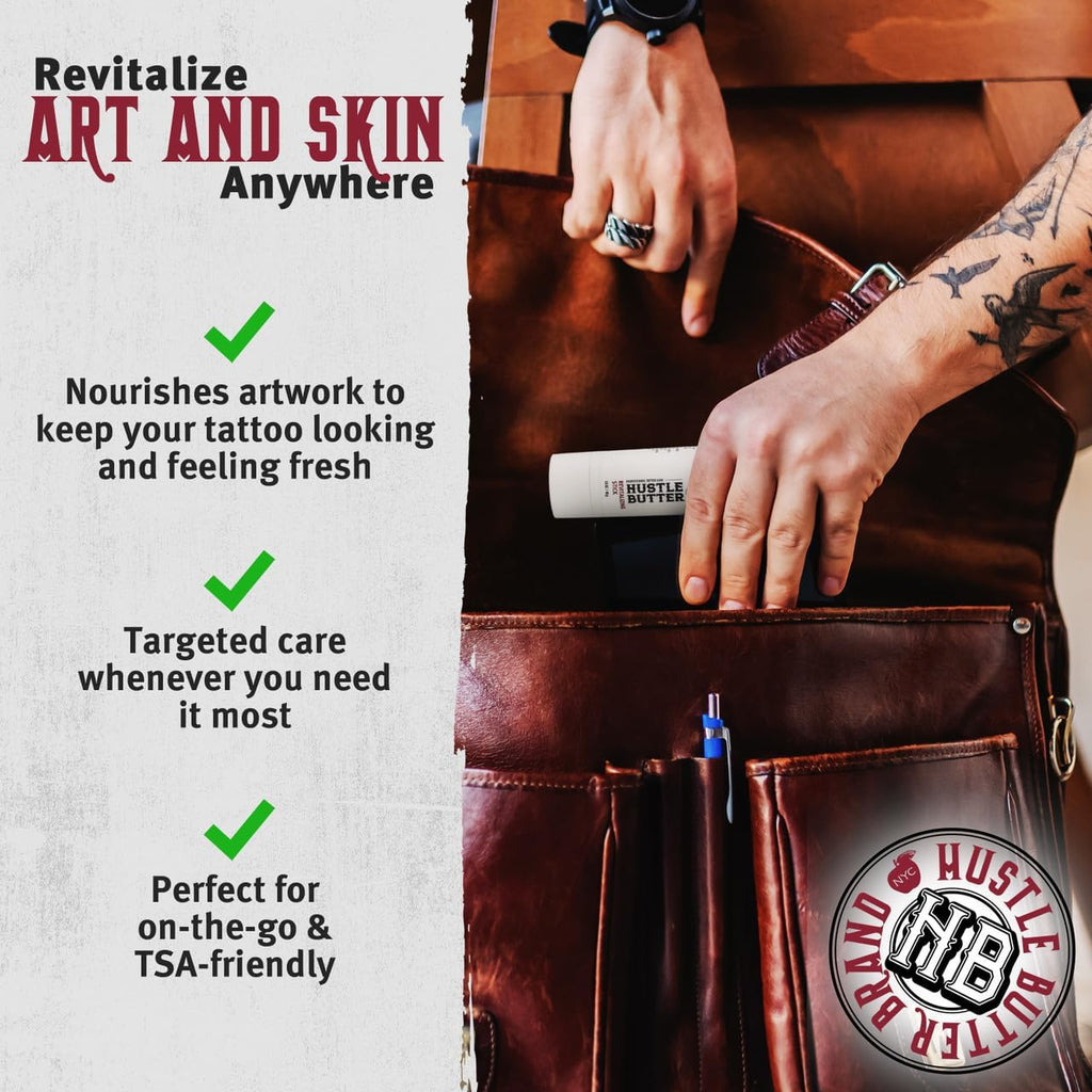 Hustle Butter Tattoo Aftercare - Portable Balm Stick - On The Go Tattoo Aftercare - Naturally Derived Vegan Cruelty