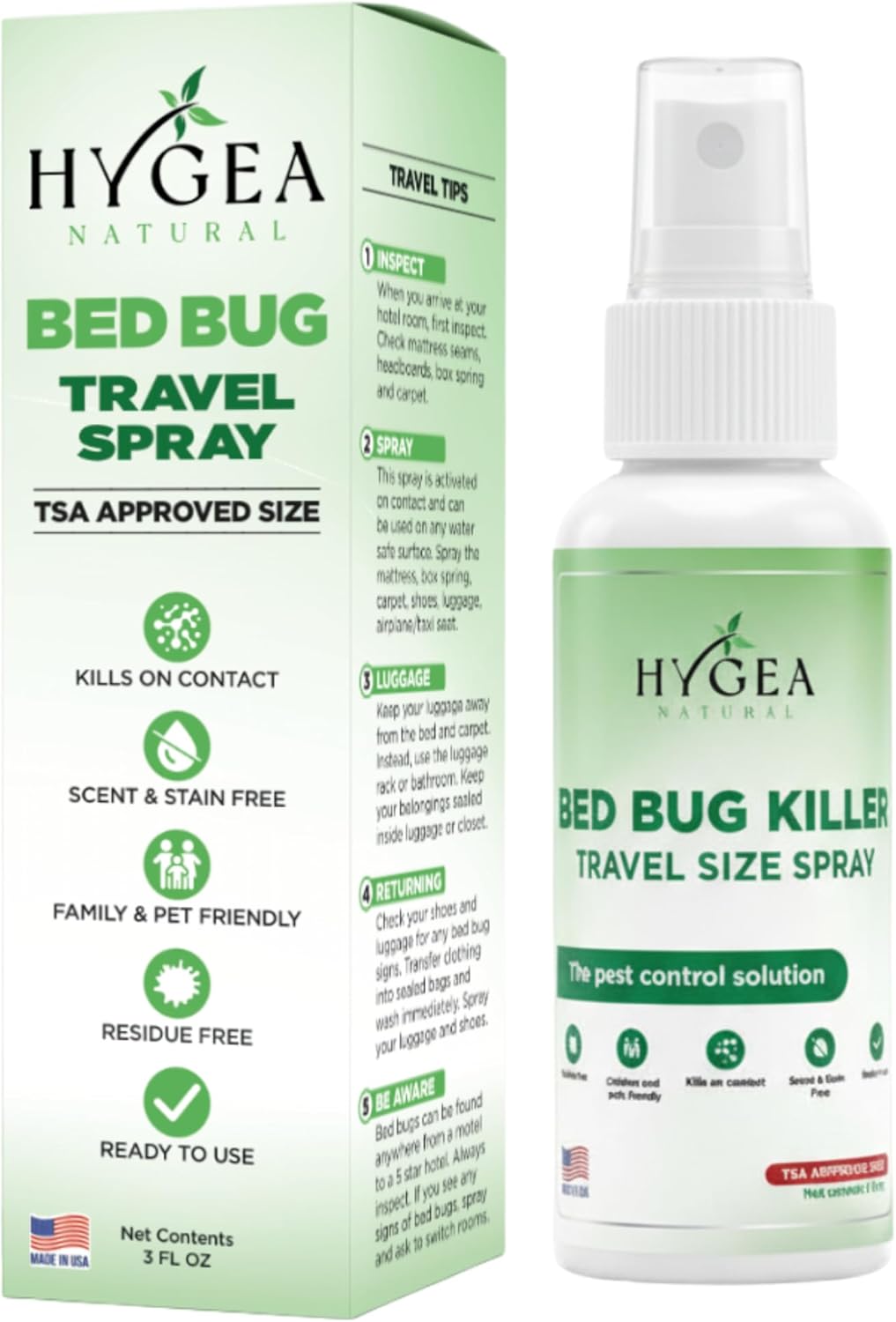 Bed Bug Lice & Mite Travel Killer Spray TSA Approved 3 oz | Child & Pet Friendly | Immediate Results | Hotels