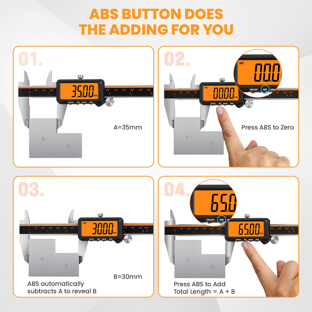 HARDELL Digital Caliper 6" USB-C – Anti-Glare Orange Screen(No Backlight)