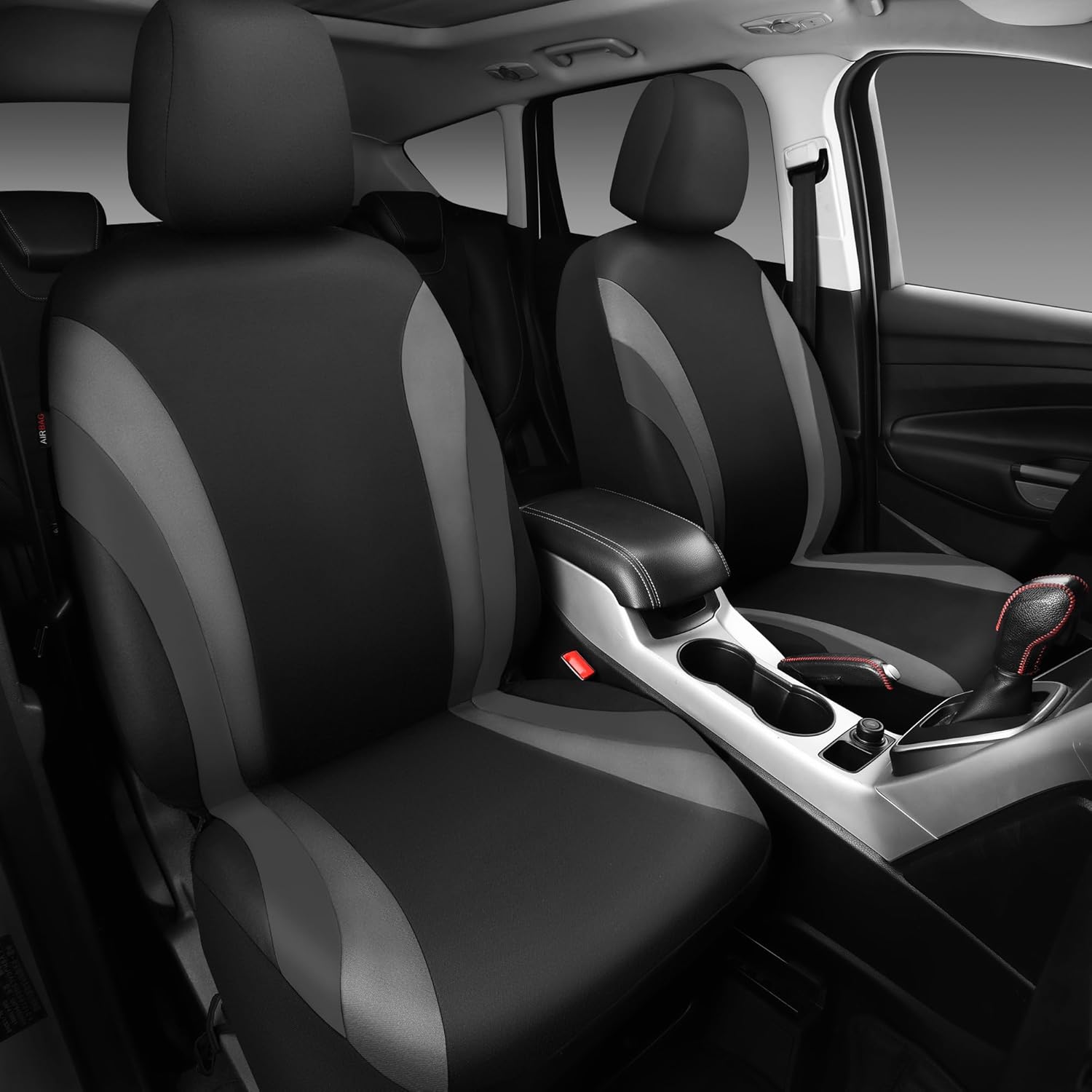 Line Rider Sporty Front Seat Covers,Gray Car Seat Covers Two Front Seats Only, Airbag Compatible,Universal Fit