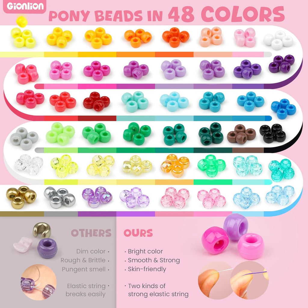 4200Pcs Pony Beads for Bracelet Making Kit, 48 Colors Kandi Beads Bracelet Kit, 2500PCS Rainbow Candy, 1700PCS