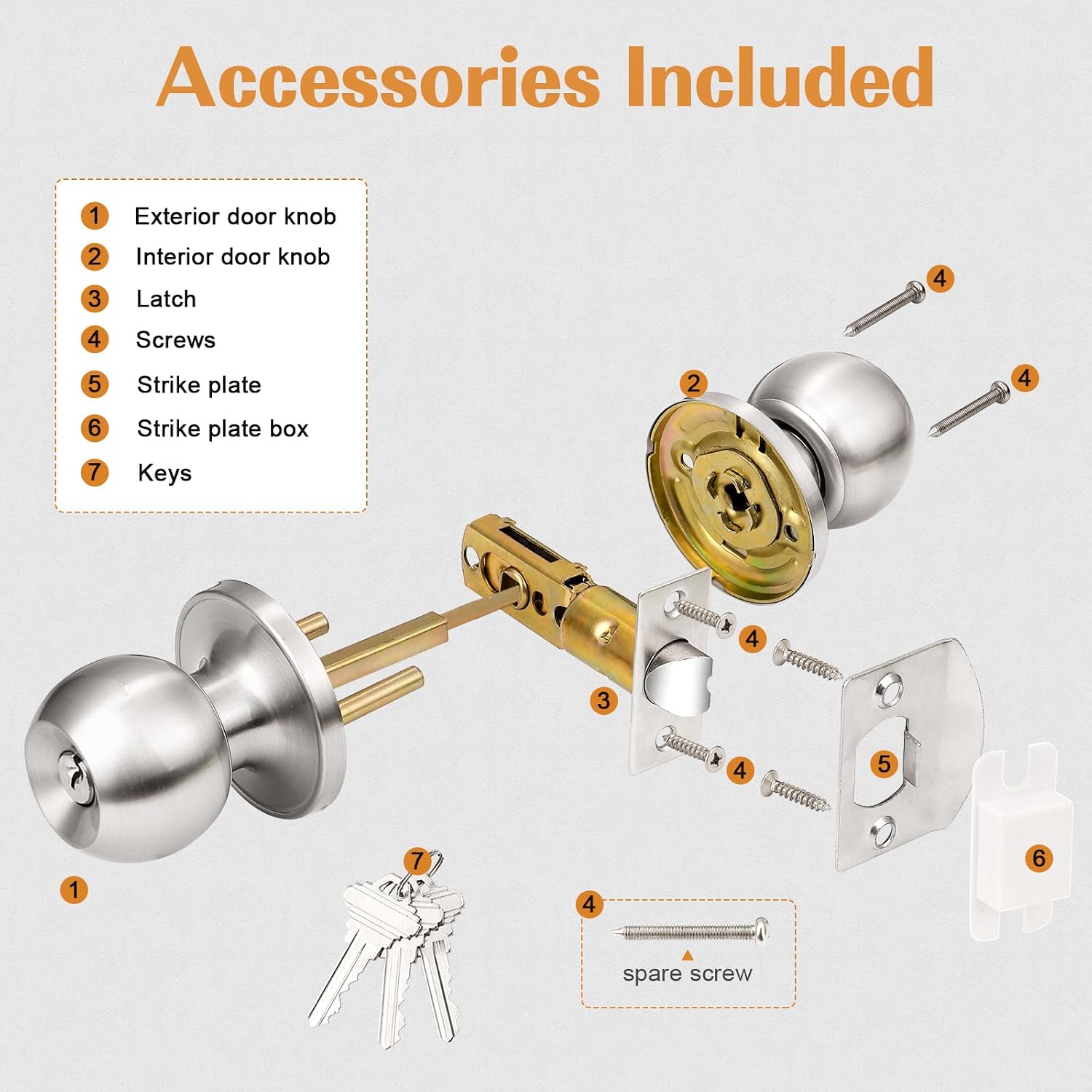 2 Pack Keyed Alike Entry Door Knobs with Lock and Key Ball Door Knob Handles Entrance Door Lockset Brushed Nickel Finish