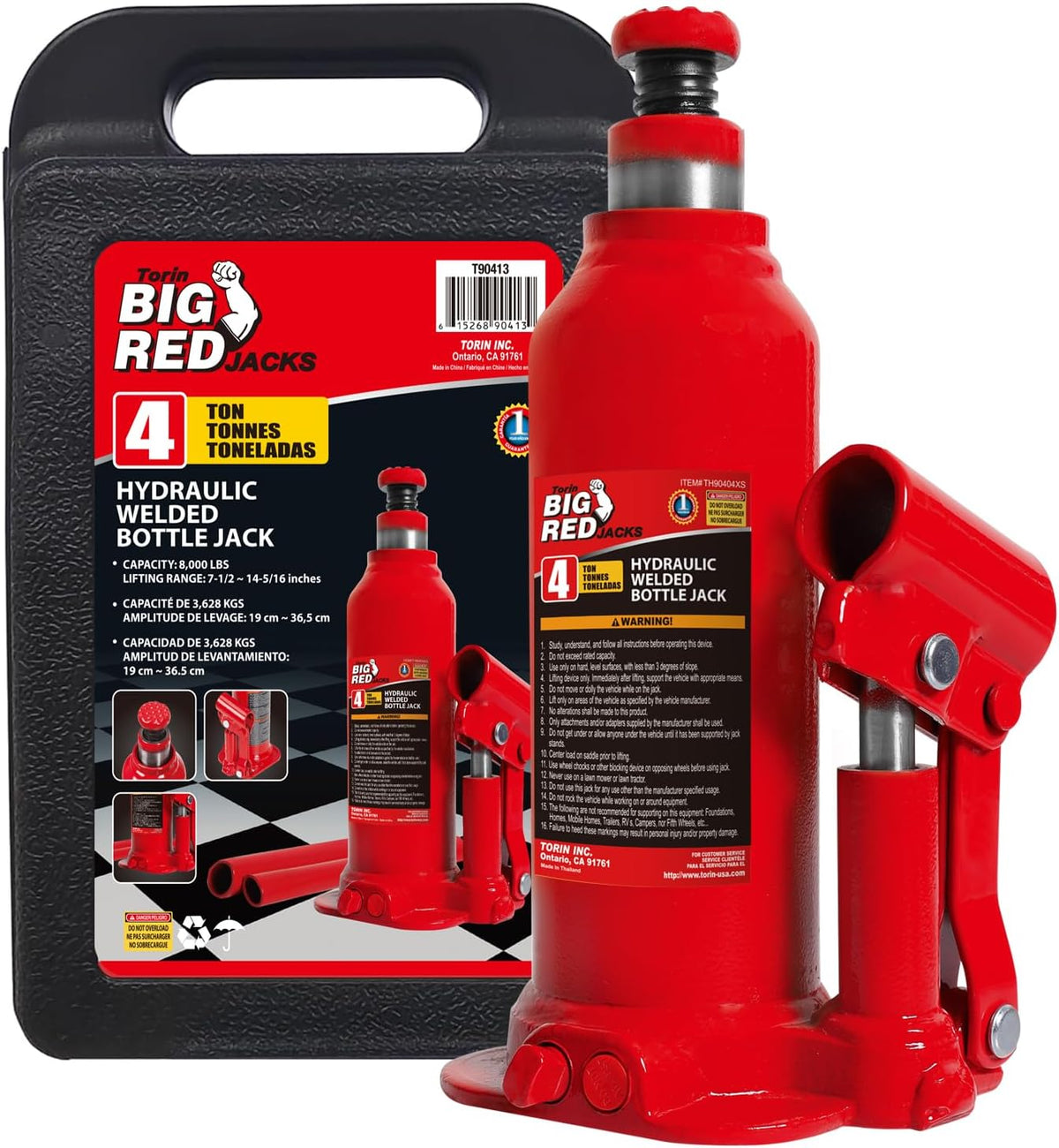 4 Ton (8,000 LBs) Hydraulic Welded Bottle Jack with Storage Case