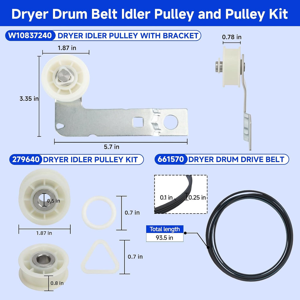 Dryer Idler Pulley Kit 661570 279640 W10837240 for Whirlpool Kenmore Maytag