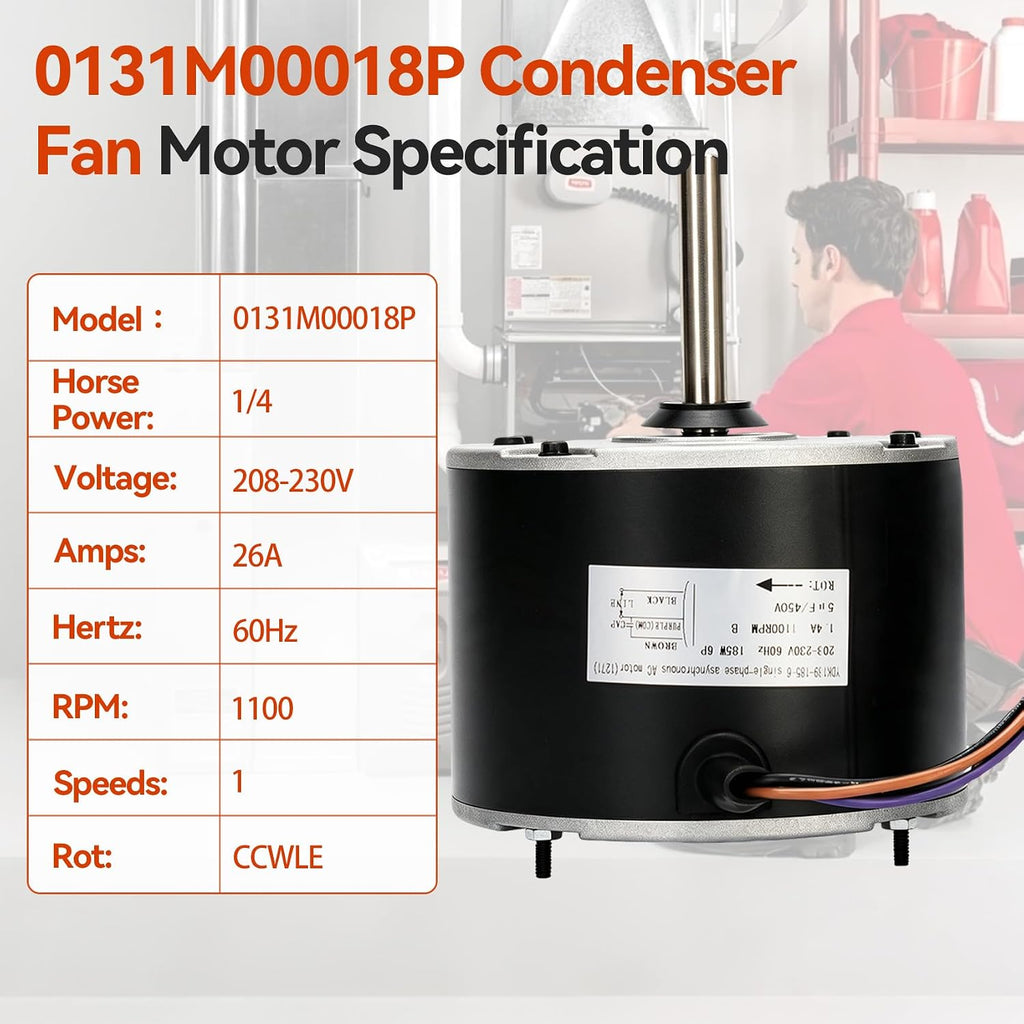 0131M00018P Condenser Fan Motor, 1/4HP 208-230V 1072RPM