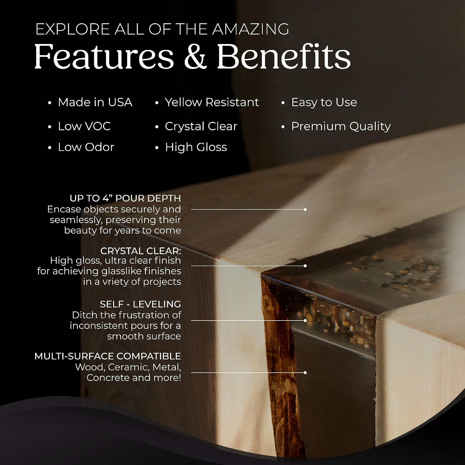 Deep Pour Epoxy Resin Kit 3 Gallon, Up to 4" Pouring Depth | Deep Pour Epoxy, Clear Casting High Gloss FInish, Food