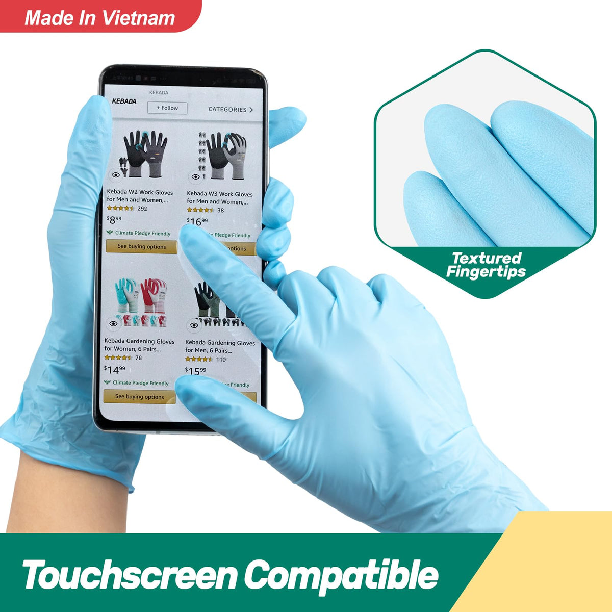 D1 Blue Disposable Nitrile Gloves, 100% Food Safe, 100 Count