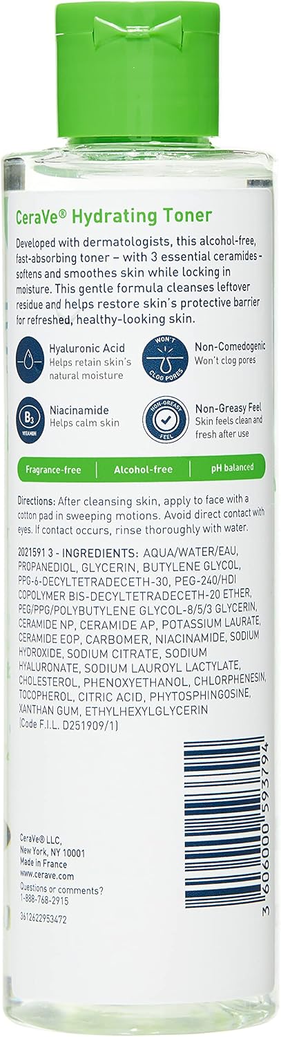 Hydrating Face Toner with Hyaluronic Acid & Niacinamide, 68oz | Skin Care Formula with Ceramides Gently Softens and
