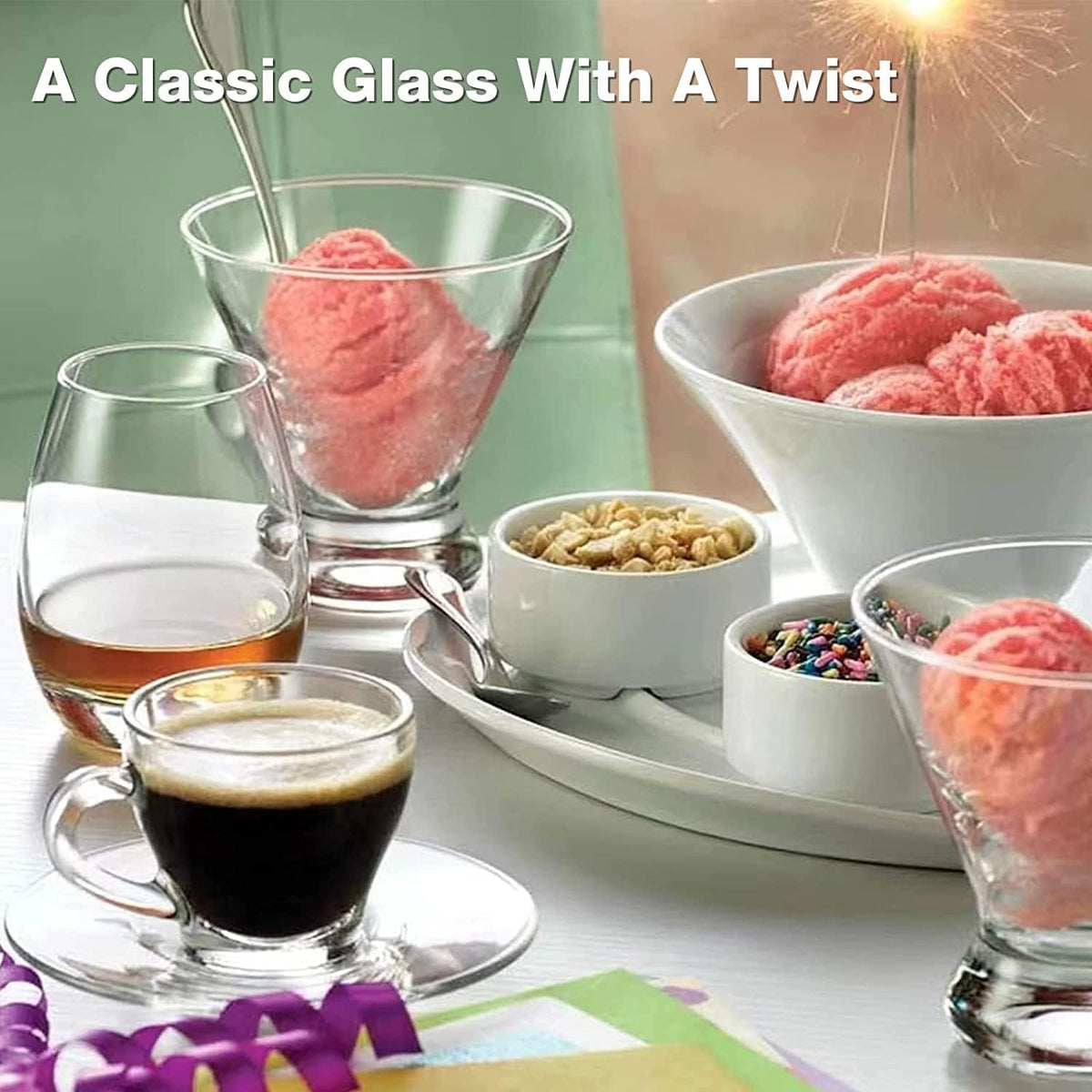 Martini Glasses Set of 9(Buy 8, get 1 Free), Crystal Cocktail Glasses 8 Ounces, Hand Blown Stemless Martini Glasses