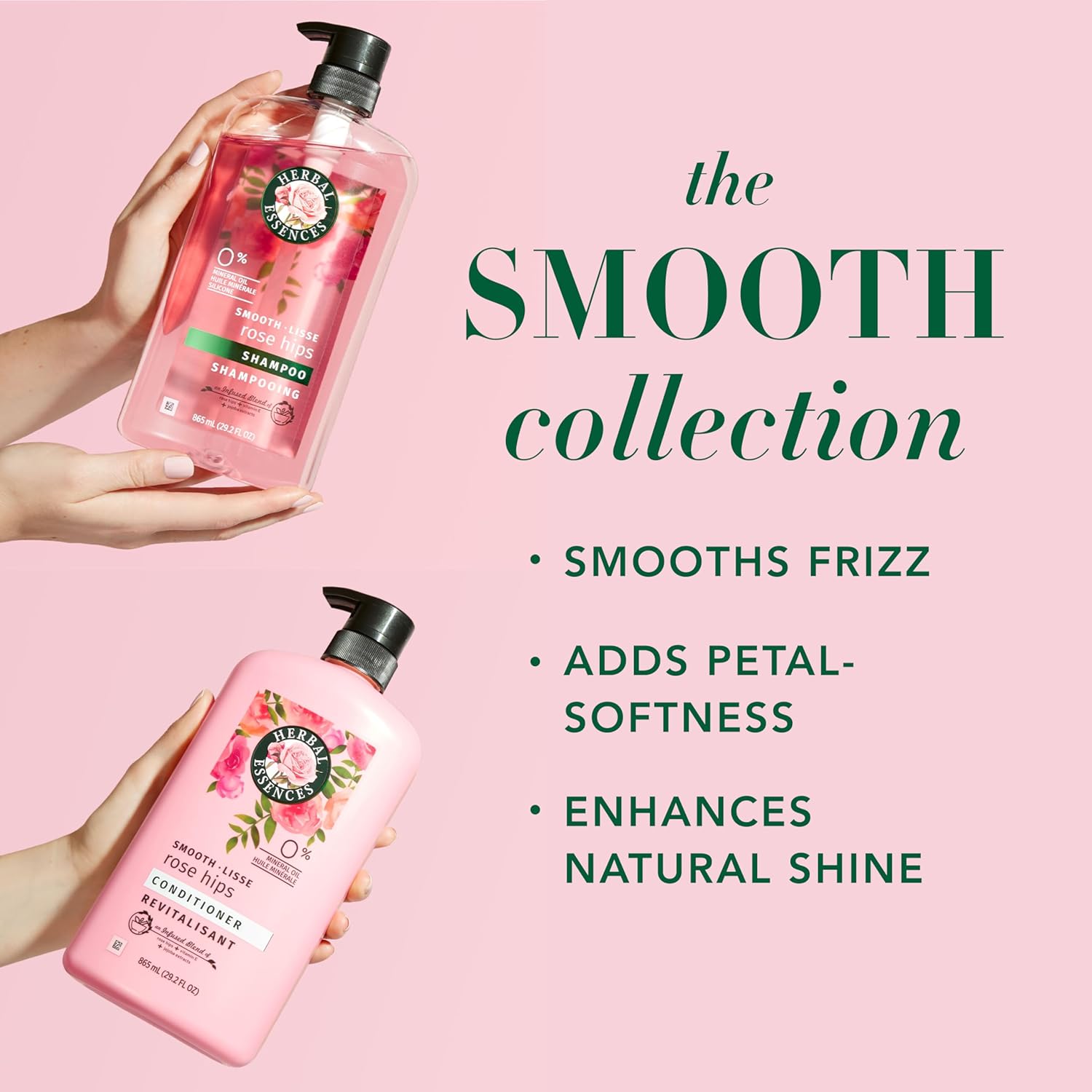 Shampoo & Conditioner Set, Rose Hips - Smooth Collection, Paraben-Free, Color-Safe, Shiny Hair with Jojoba & Vitamin