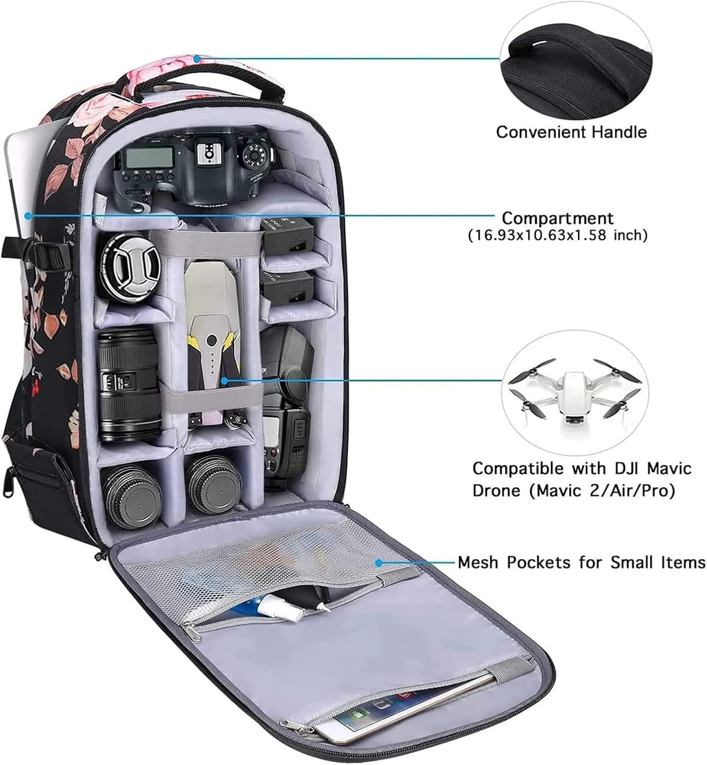 Camera Backpack, DSLR/SLR/Mirrorless Photography Camera Bag, Black | Peony Waterproof Hardshell Case with Tripod