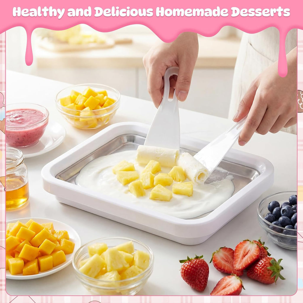 2 Sets Rolled Ice Cream Maker, Ice Cream Plate with 2 Scrapers