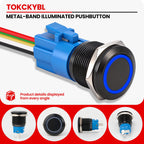 TOKCKYBL 19mm Latching Push Button Switch 12V DC, IP65 Waterproof