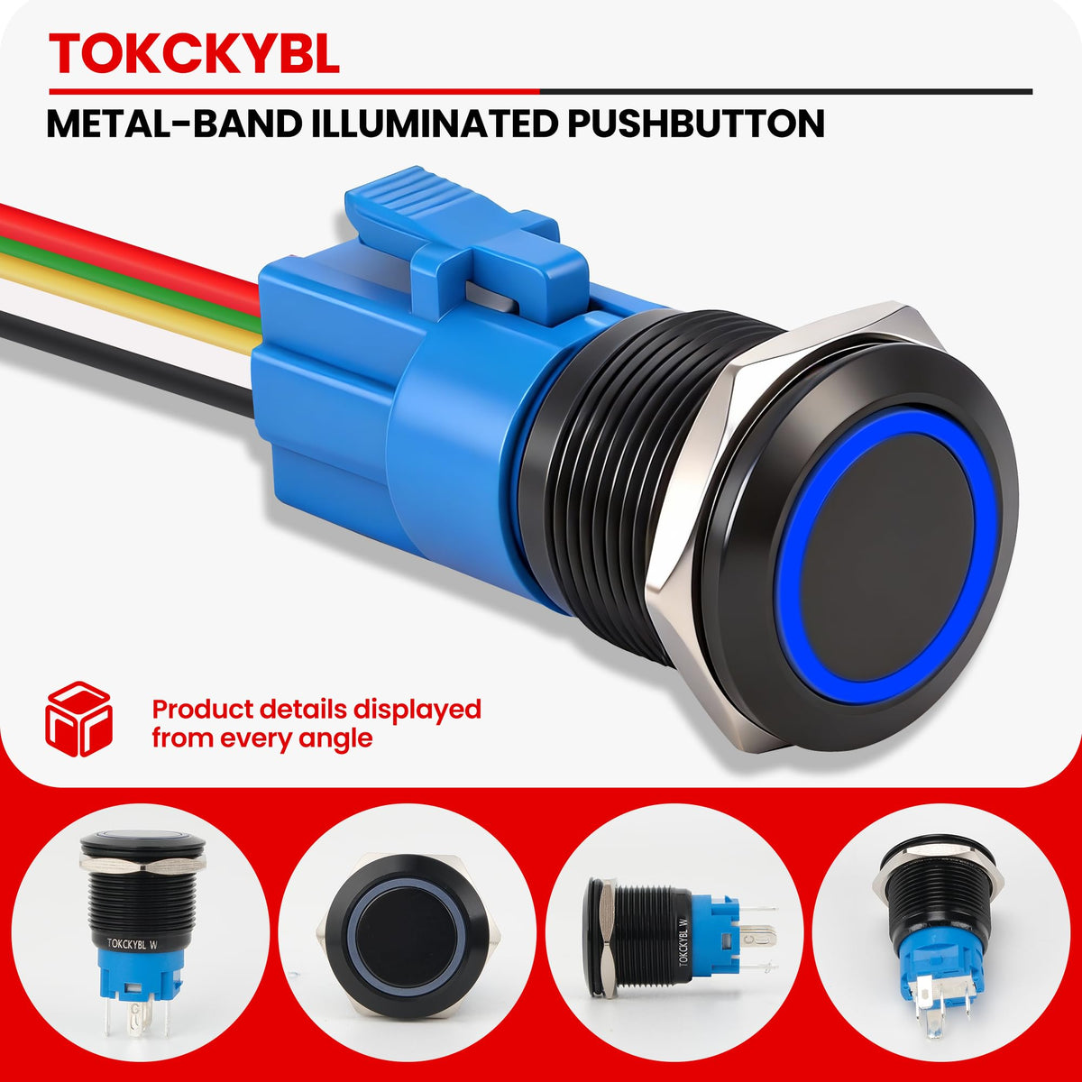 TOKCKYBL 19mm Latching Push Button Switch 12V DC, IP65 Waterproof