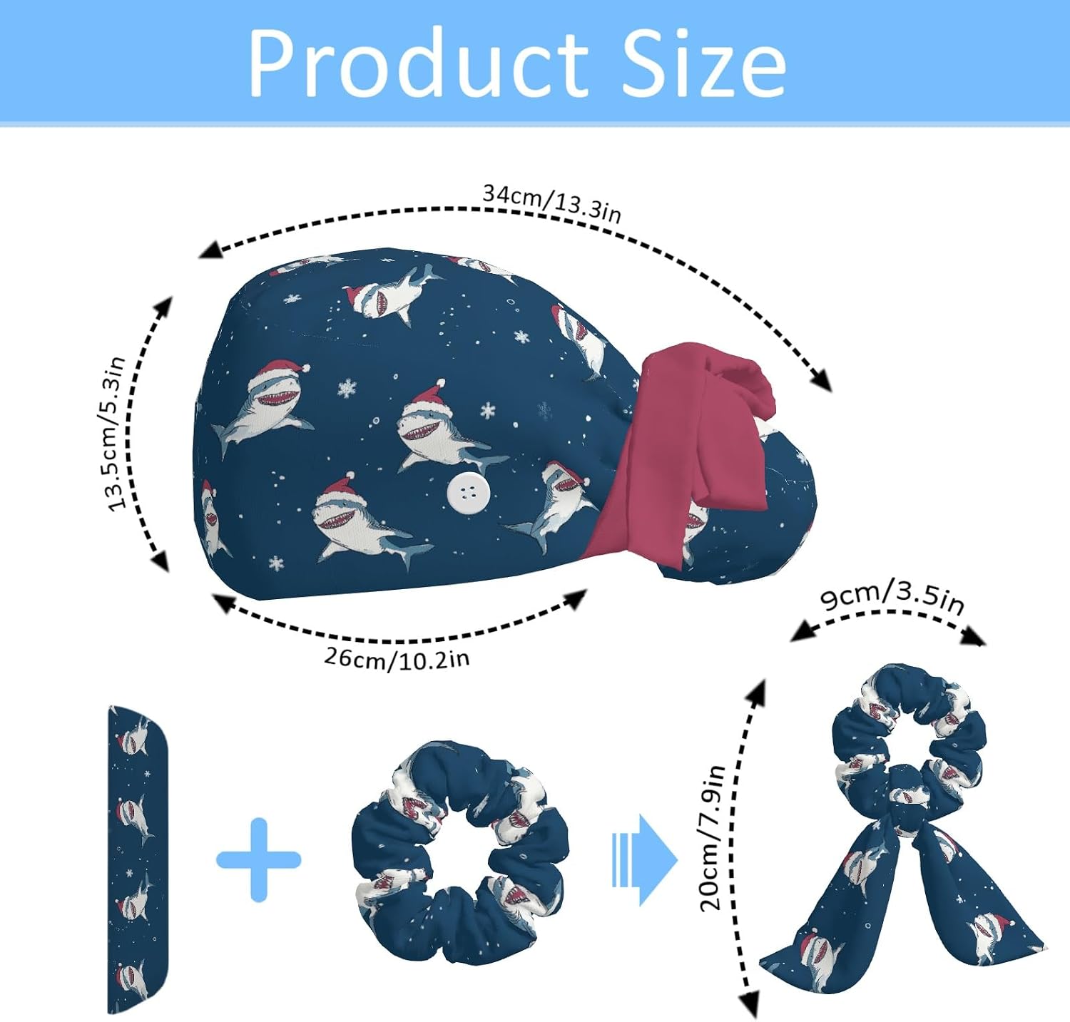 Scrub Caps Women Ponytail, Adjustable Surgical Caps with Buttons and Sweatband, Bouffant Hat with Hair Scrunchy