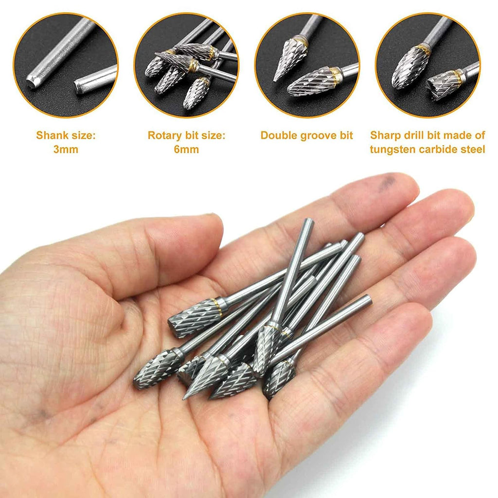 Handook Tungsten Carbide Double Cut Burr Set, 10pcs