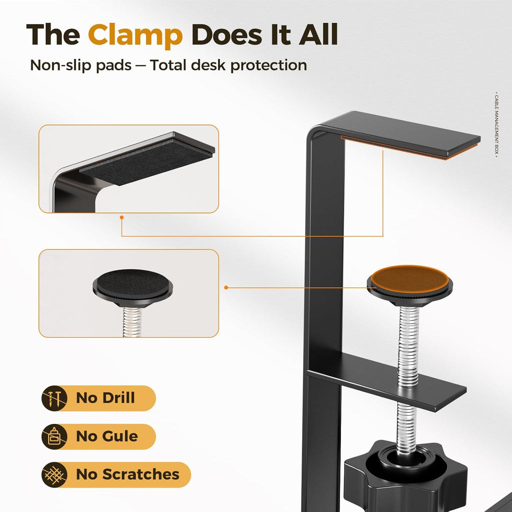 Under Desk Cable Management Tray Black, Cinati Wire Organizers No Drill, Cable Tray with Clamp for Wire Management