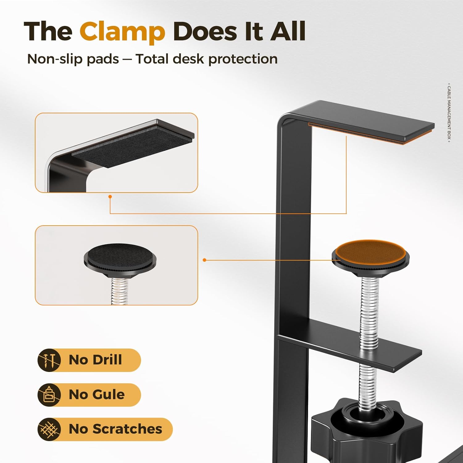 Under Desk Cable Management Tray Black, Cinati Wire Organizers No Drill, Cable Tray with Clamp for Wire Management