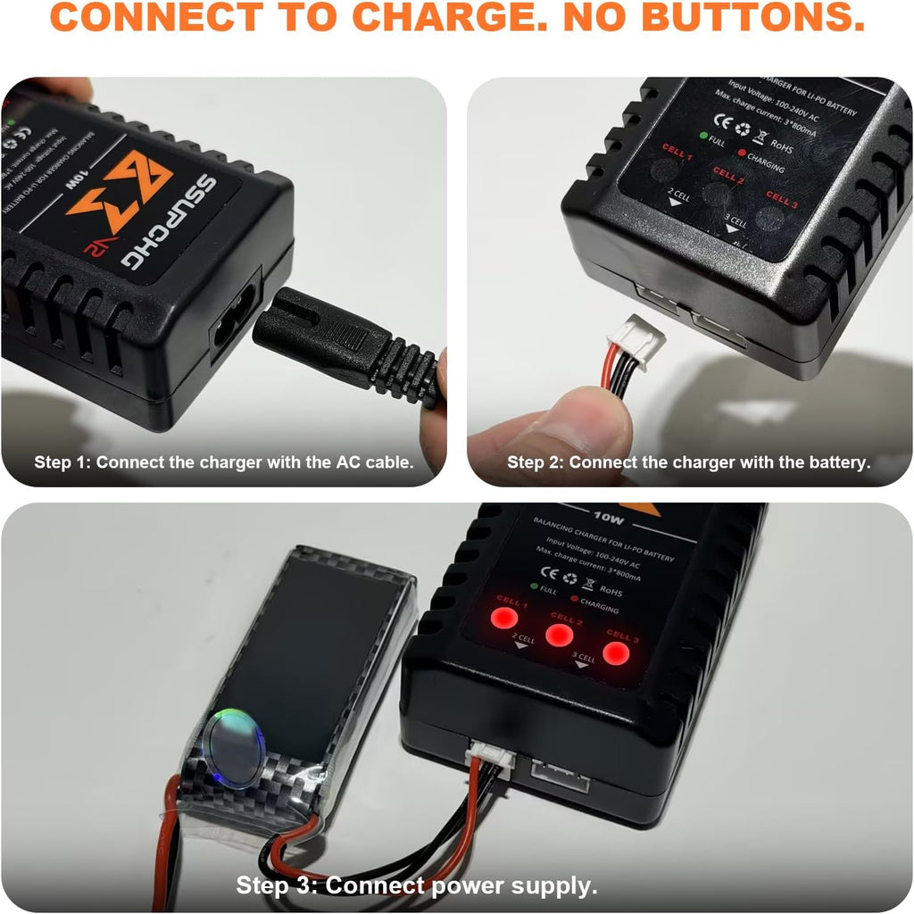 LiPo Battery Charger, Balance Charger for 2S 3S XHR Plug Battery | Smart Chip for safe balanced charging Designed for