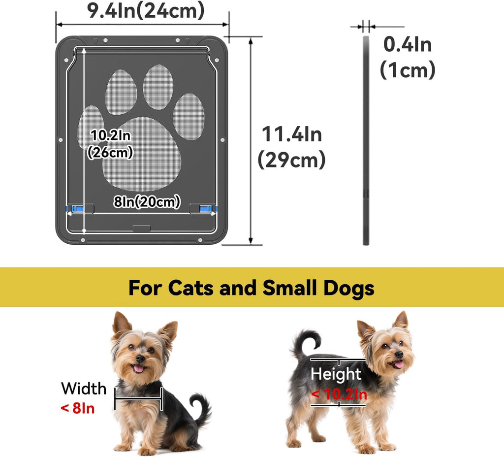 Dog Door for Screen Door, Pet Easy in & Out, Lockable Cat Screen Door with Magnetic Closing Flap Doggy Door for