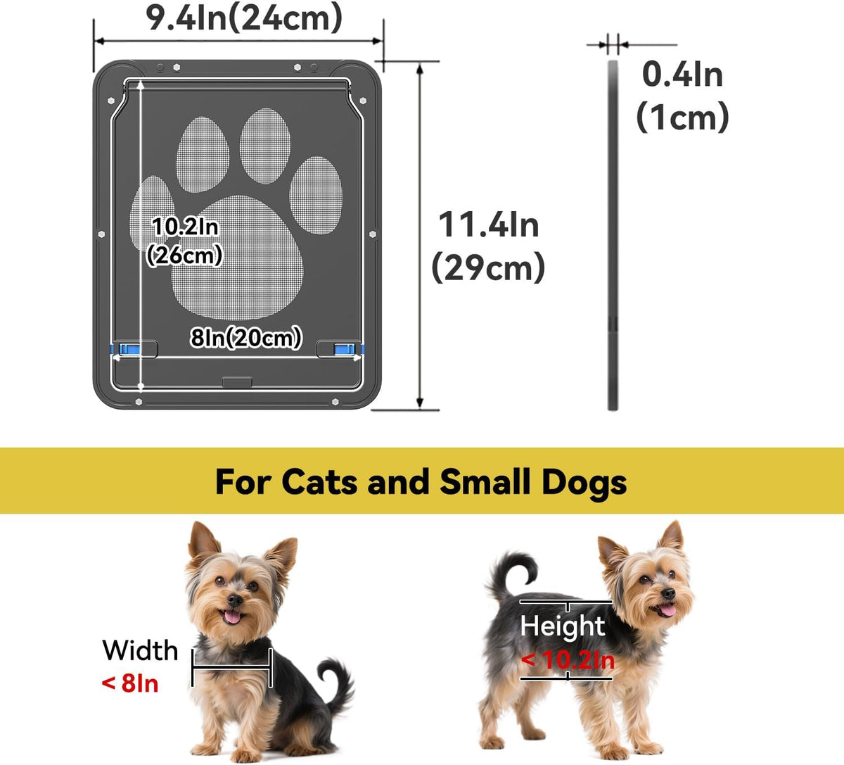 Dog Door for Screen Door, Pet Easy in & Out, Lockable Cat Screen Door with Magnetic Closing Flap Doggy Door for