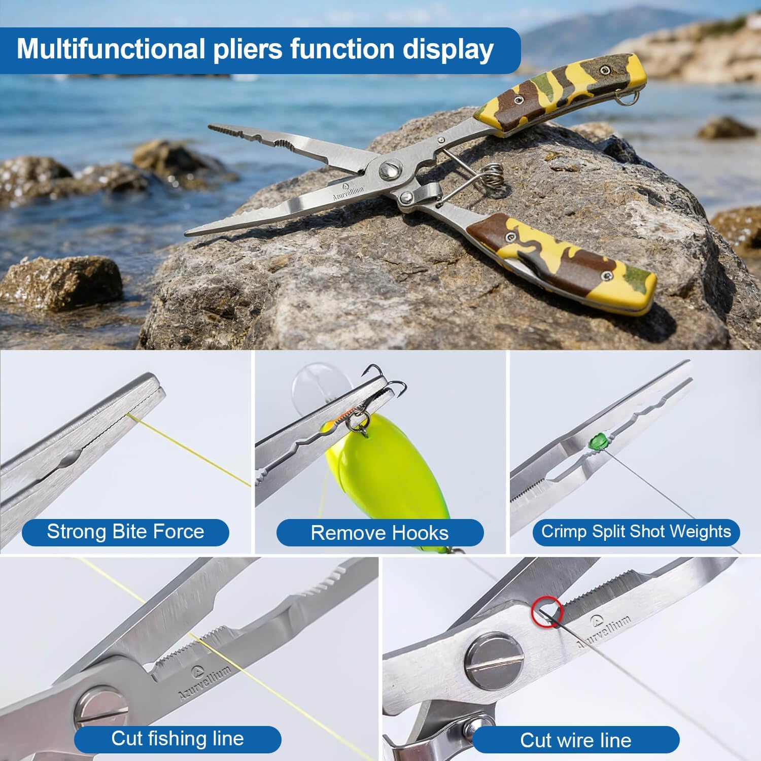 Needle Nose Fishing Pliers - Stainless Steel Hook Remover | Features long nose design, braid line cutter, and split