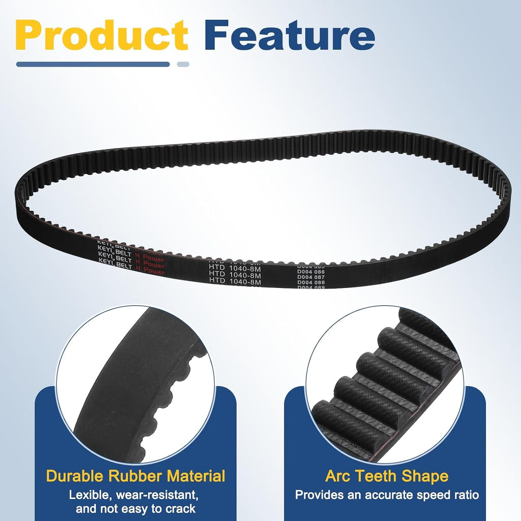 uxcell 1040-8M-20 Timing Belt, 1040mm Pitch Circumference x 20mm Width x 6mm Height, 8mm Pitch, 130 Teeth, Black Rubber Synchronous Belt