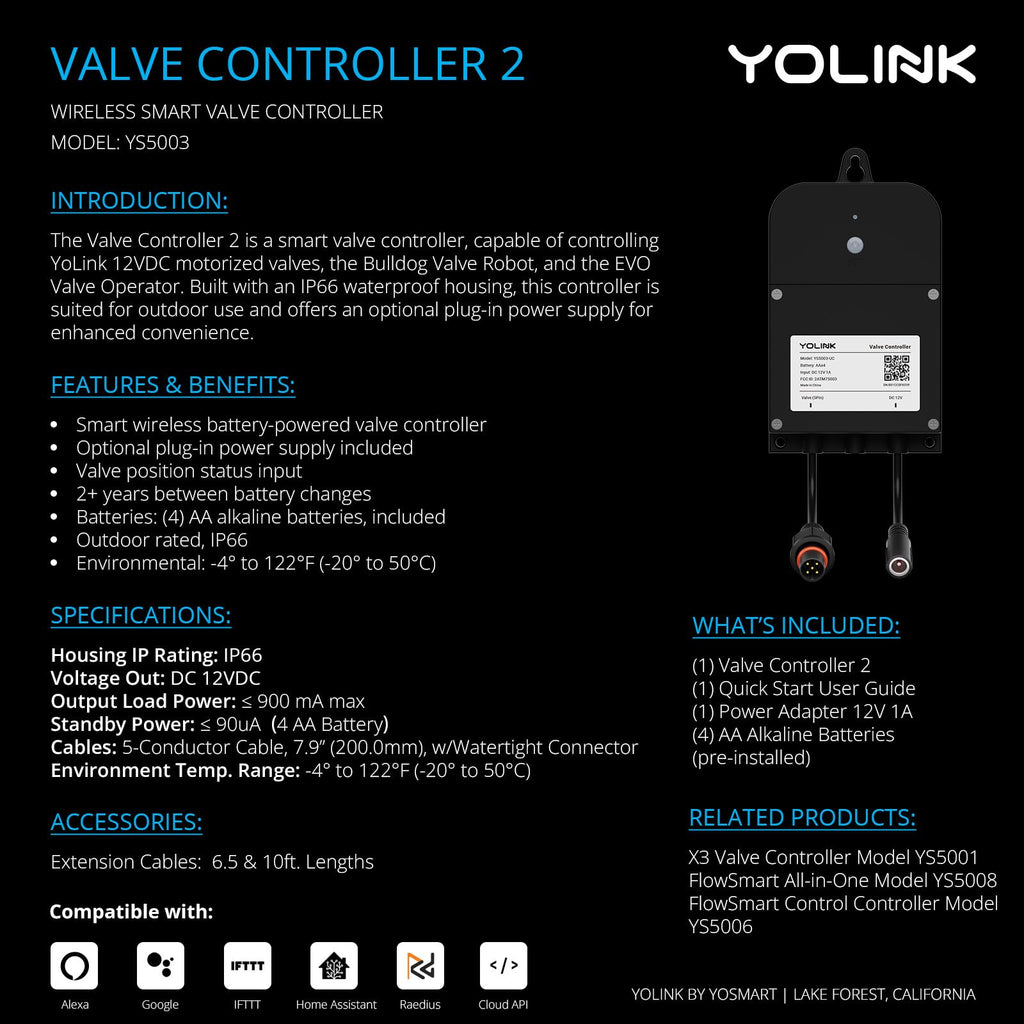 YoLink Water Shutoff Kit: 1" Brass Ball Valve + Valve Controller