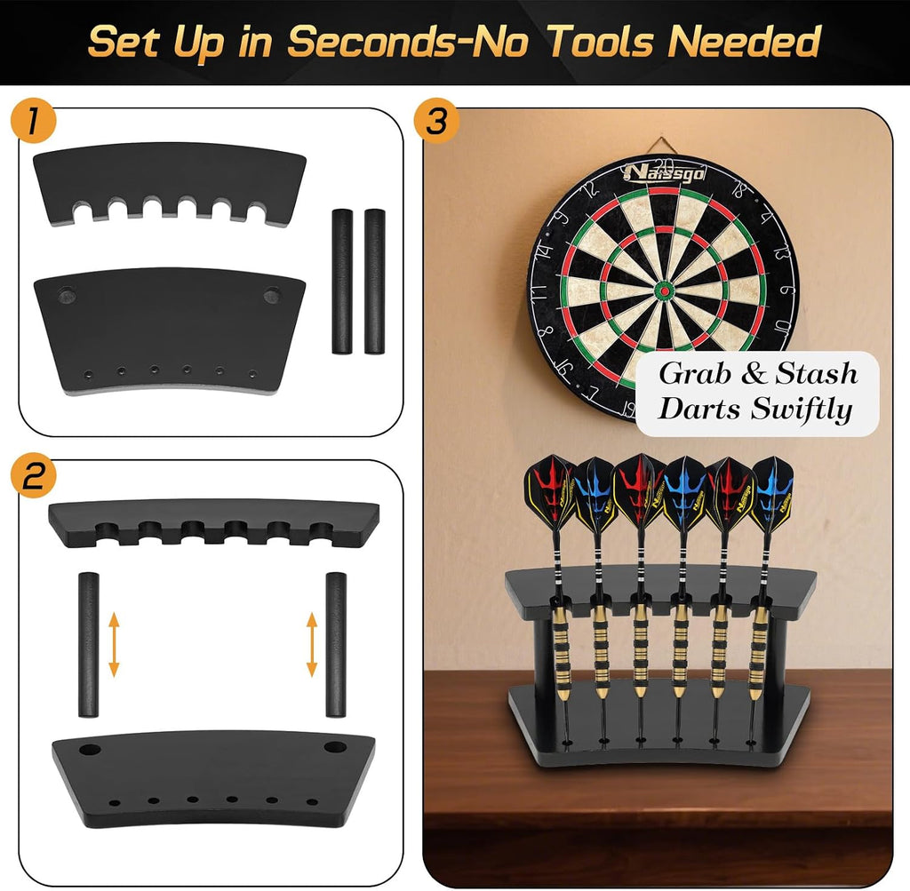 Wooden Dart Holder Stand for Desk or Shelf – Holds 6 Fully Assembled Steel or Soft Tip Darts – Compact Tabletop