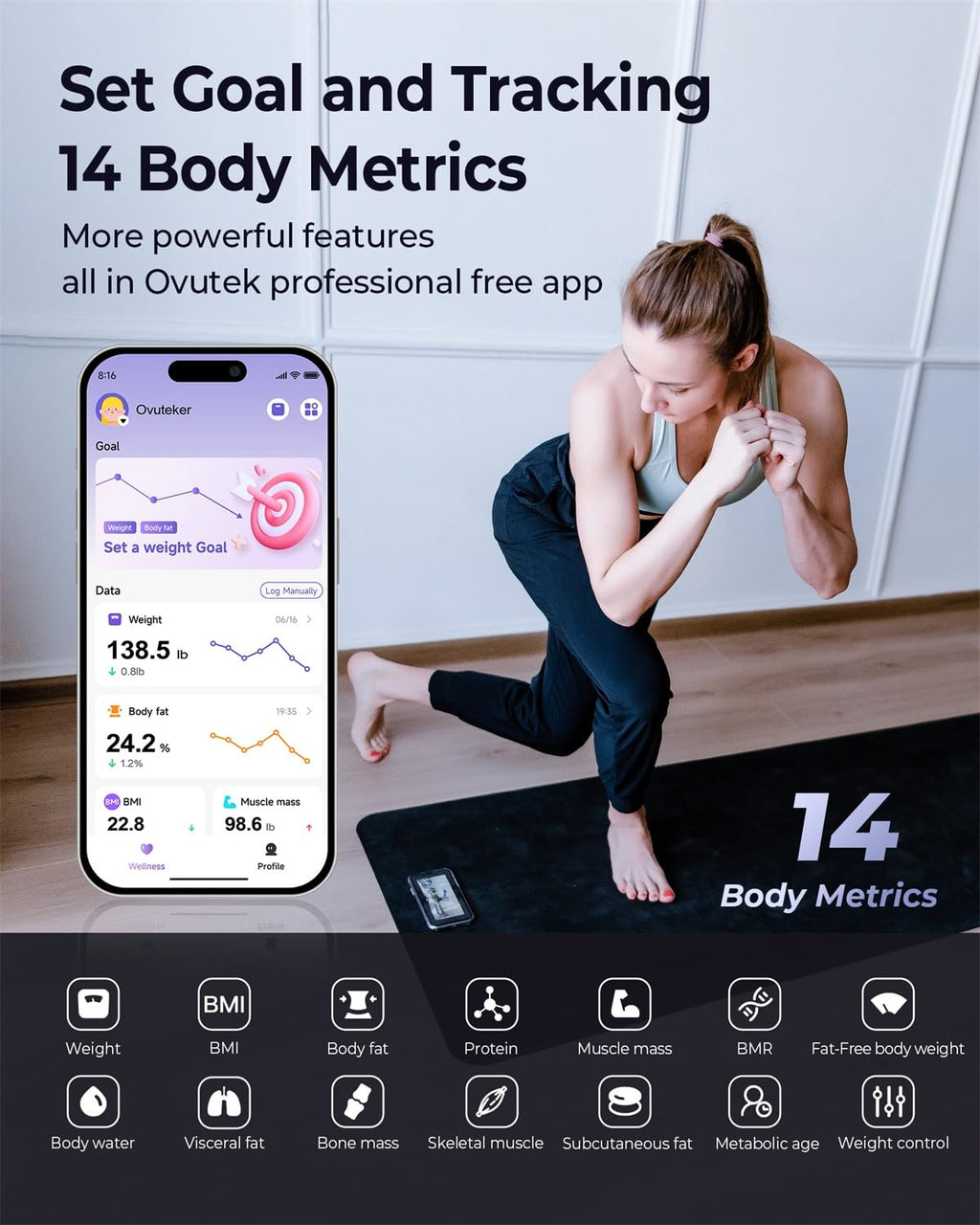 Professional Smart Scale for Body Weight, BMI, Body Fat, Muscle Mass, Highly Accurate Body Composition Weighing