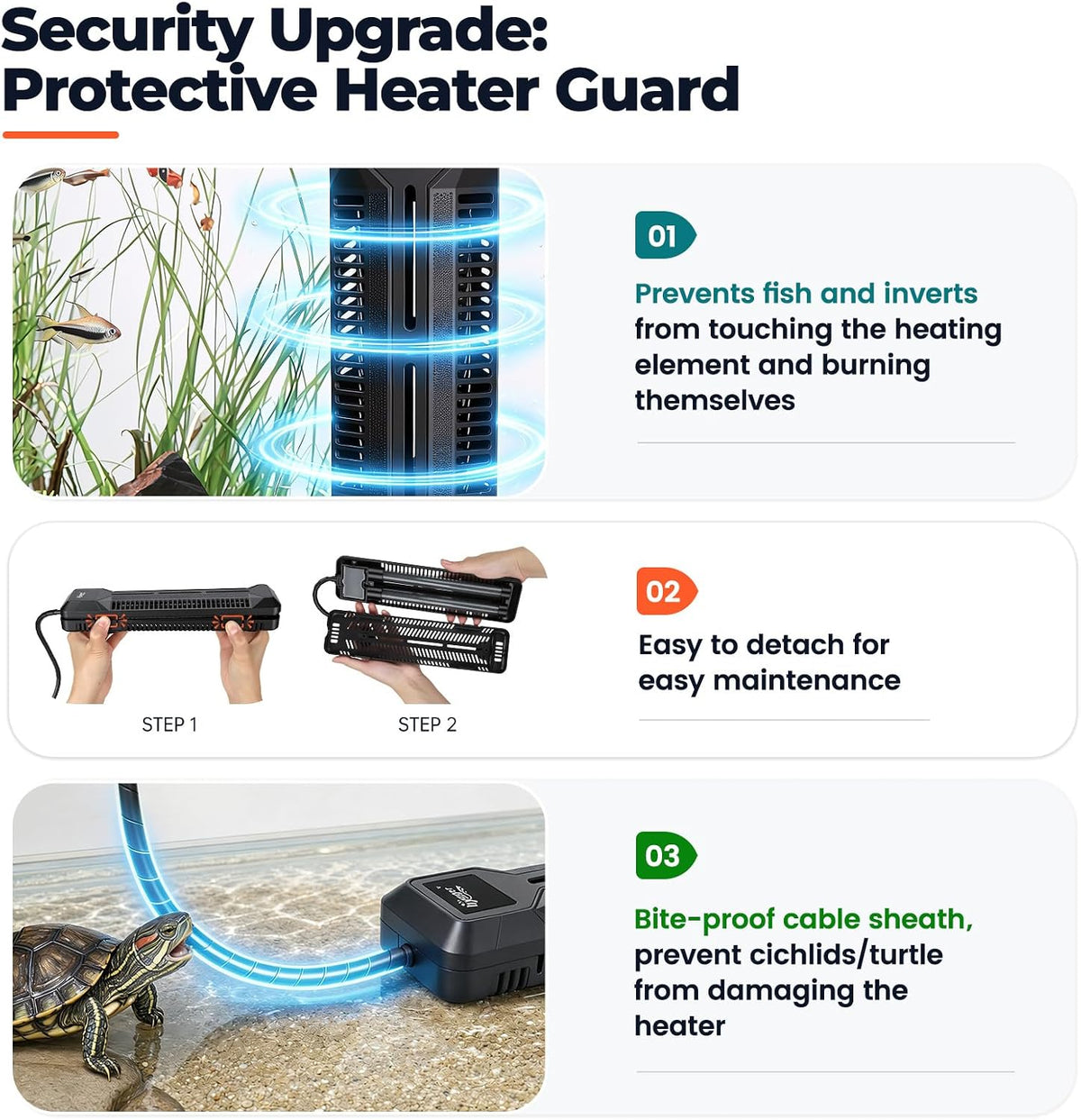 Submersible Aquarium Heater 300W with Smart Inverter Technology, External Digital Controller Adjustable Temperature