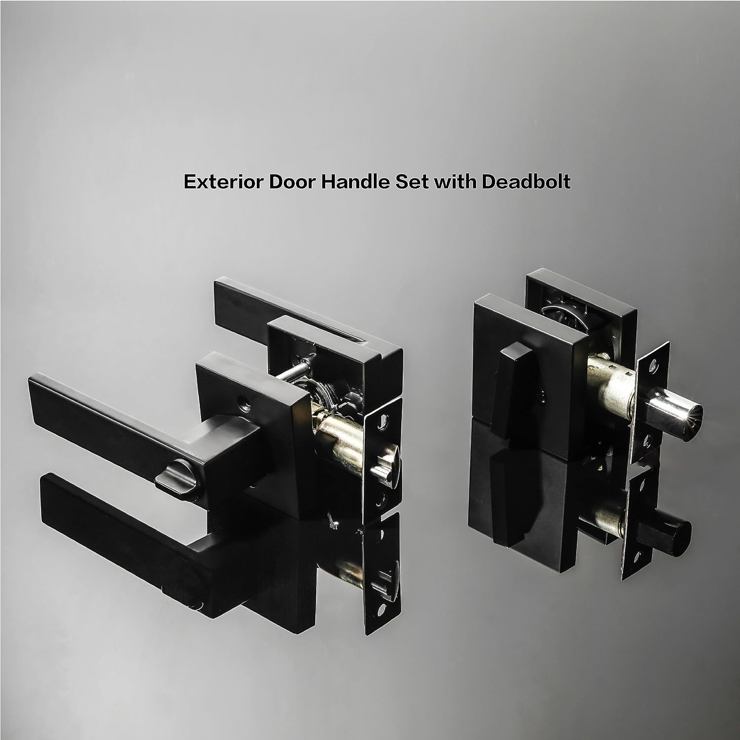 Exterior Door Lock Set with Deadbolt, Keyed Alike Door Handle with Lock, Heavy Duty Matte Black Door Knob and