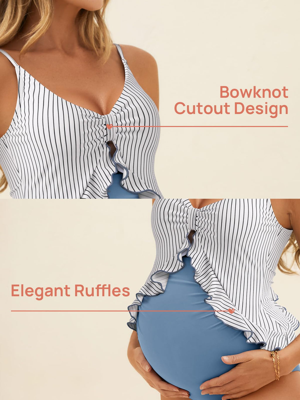 Maternity Swimsuit One Piece Ruffle Blue Stripe Large